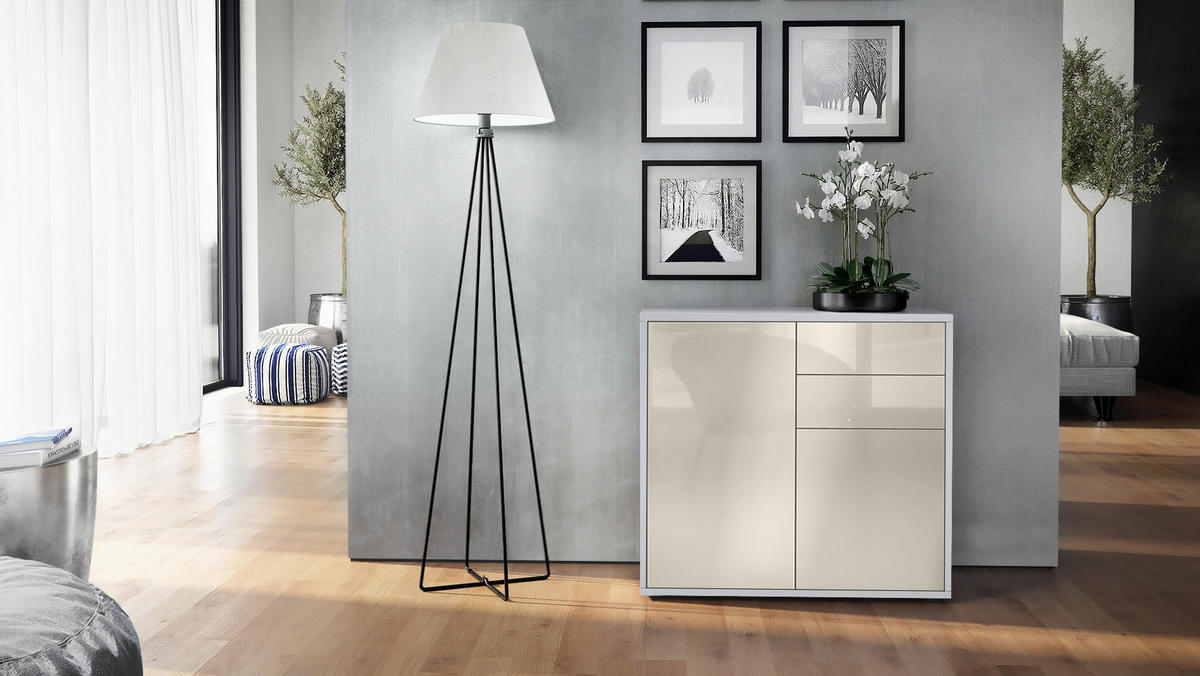 KOMMODE Ben Front in Creme Hochglanz - Creme, Holzwerkstoff (79/74/36cm) - Vladon