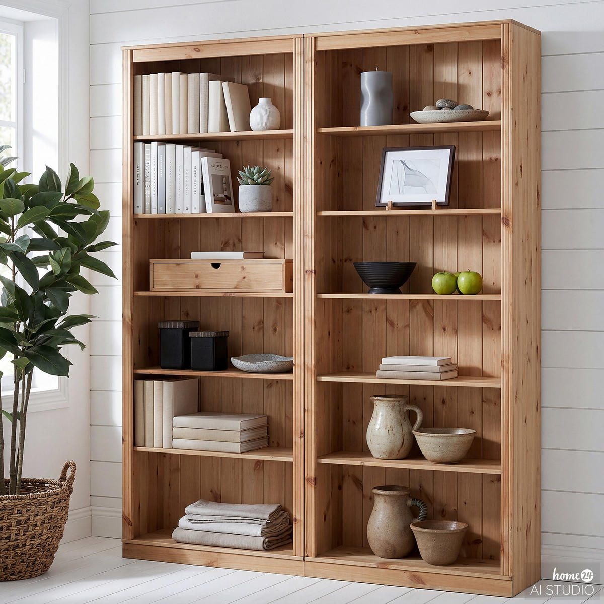 BÜCHERREGAL - 2er- Set - Kiefermassiv - Kieferfarben, Holz (148/219/34cm) - home24