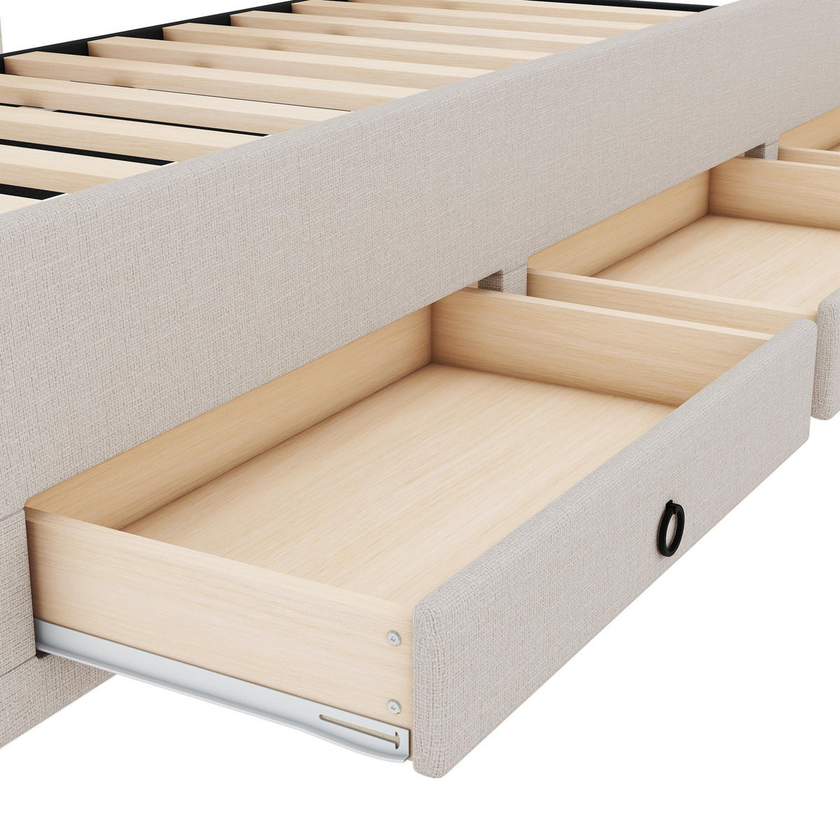 POLSTERBETT 90/200 cm beige mit ausziehbarem Bett und drei Schubladen Ohne Matratze - Beige, Textil (90/200cm) - OKWISH
