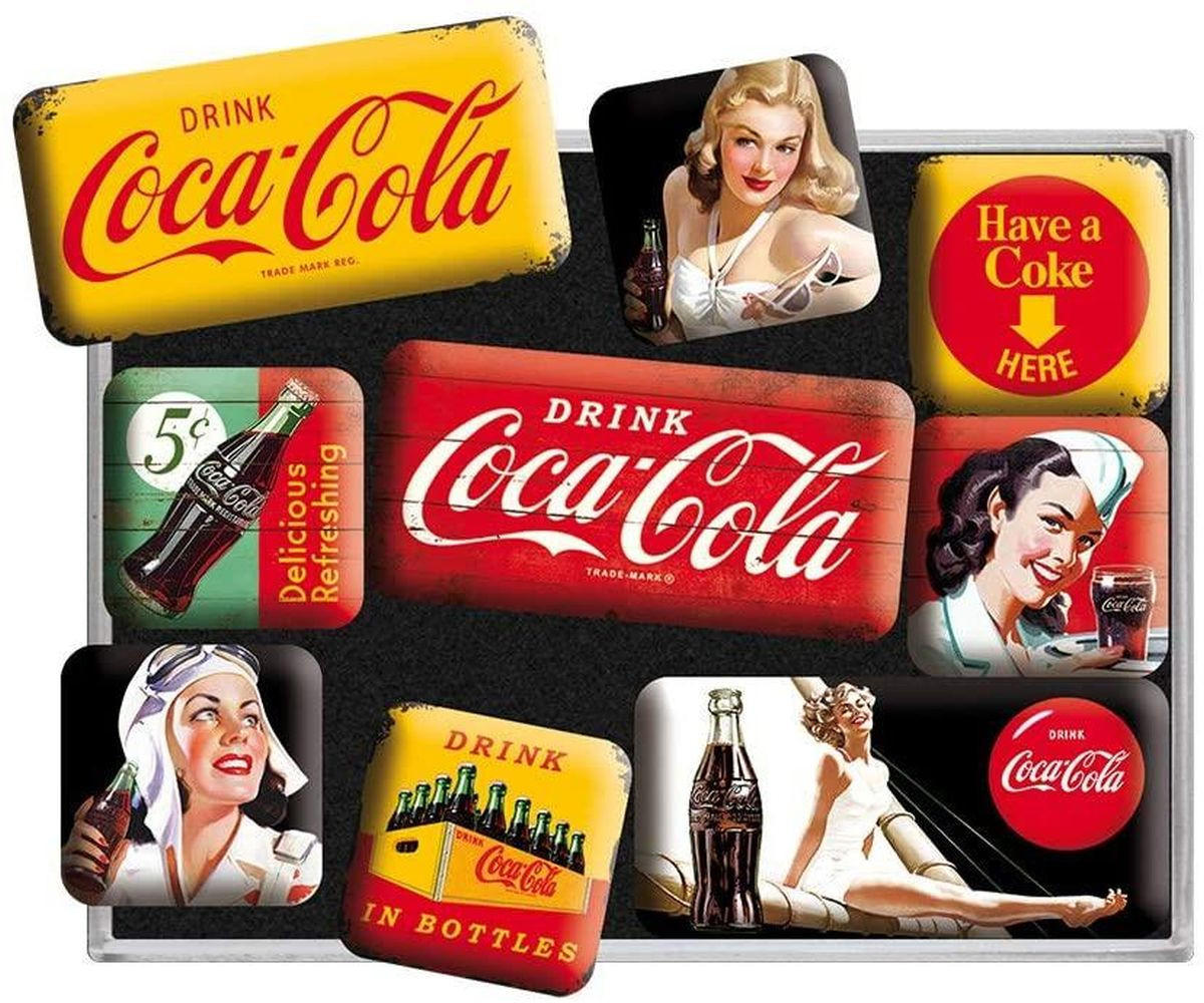 MAGNETSET 9-teilig Coca-Cola Yellow Mix - Multicolor, Metall (9/7/2cm) - Nostalgic-Art