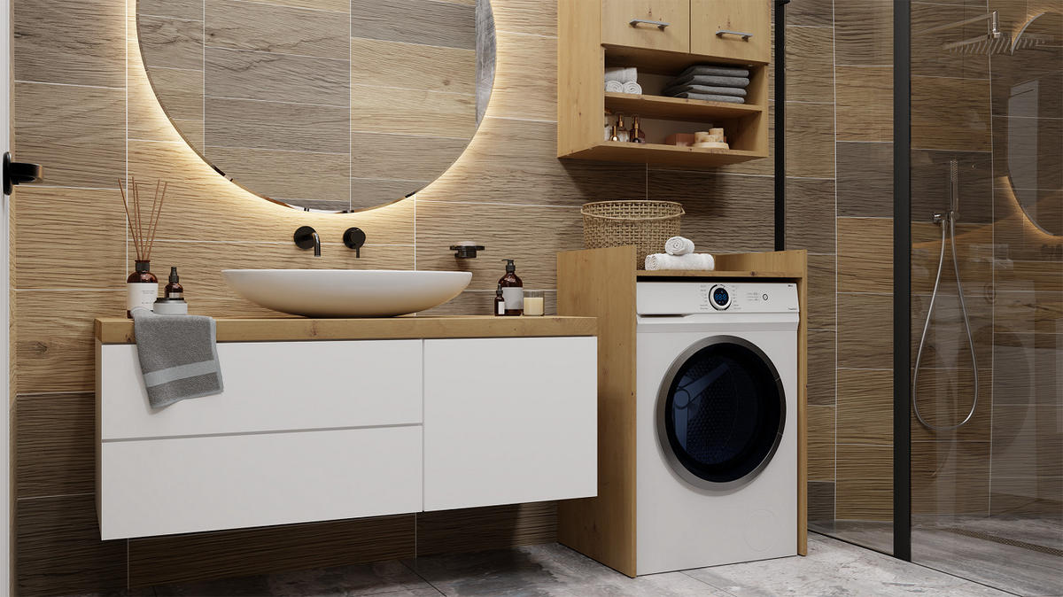 BADEZIMMERSCHRANK POLA NP für Waschmaschine - Eiche Artisan, Holzwerkstoff (64/97.5/50cm) - CDF