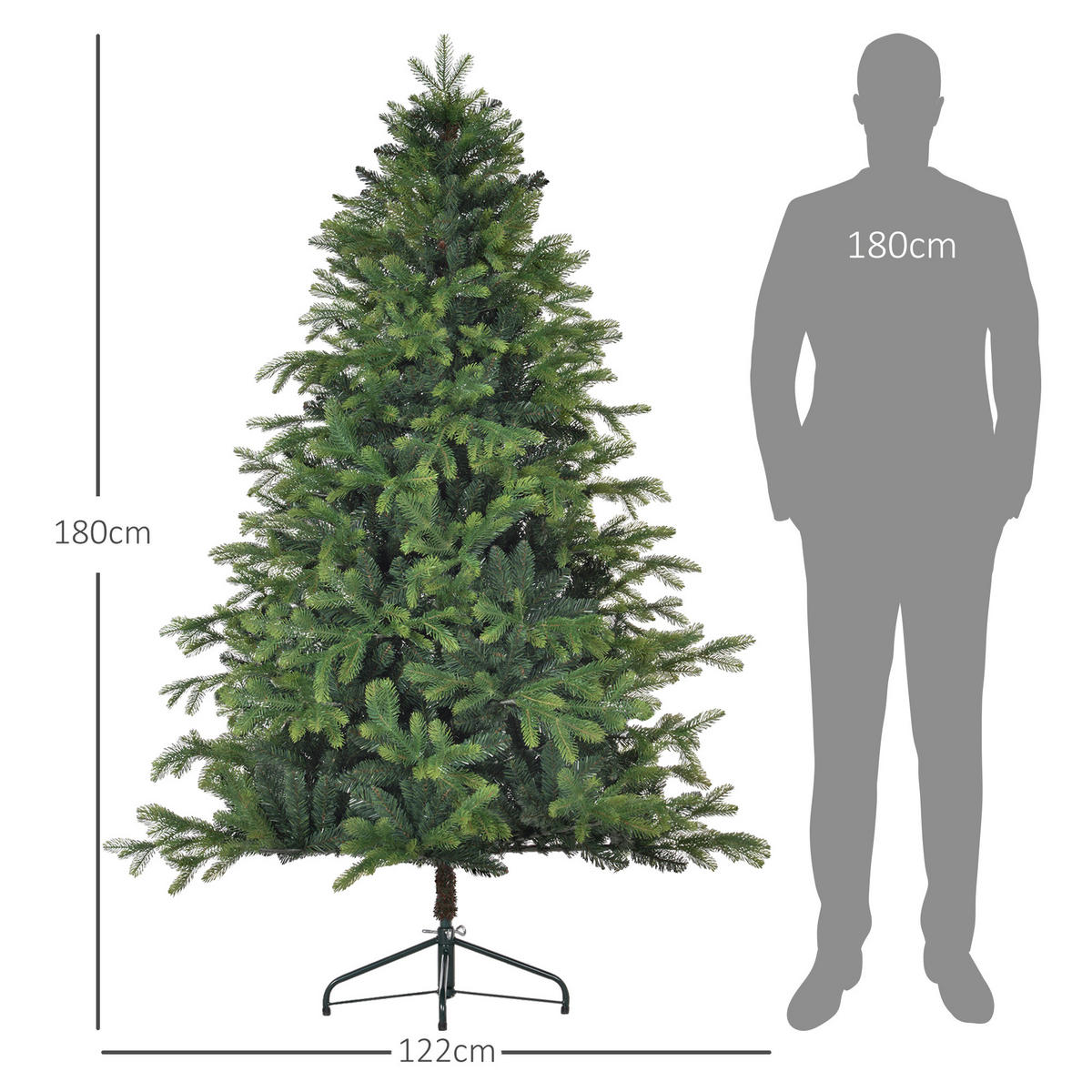 KÜNSTLICHER Weihnachtsbaum, 183 cm Christbaum mit 1700 Spitzen für Weihnachten - Grün, Kunststoff (183cm) - HOMCOM