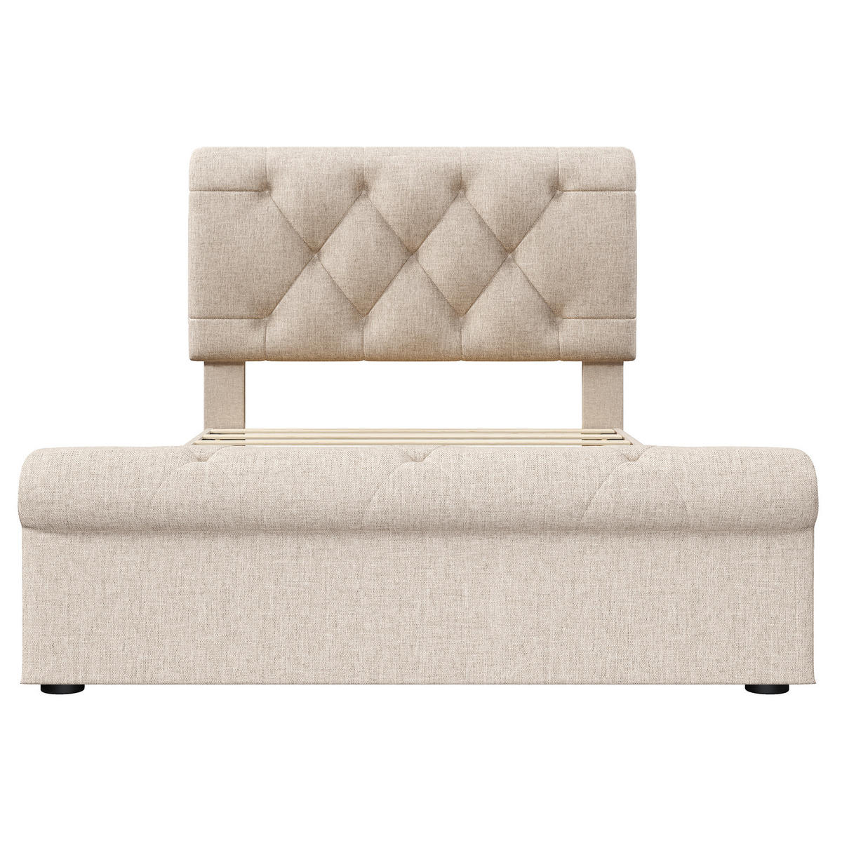 POLSTERBETT 90/200 cm Natur aus Massivholz mit 2 Schubladen - Naturfarben, Metall (90/200cm) - OKMYHOME