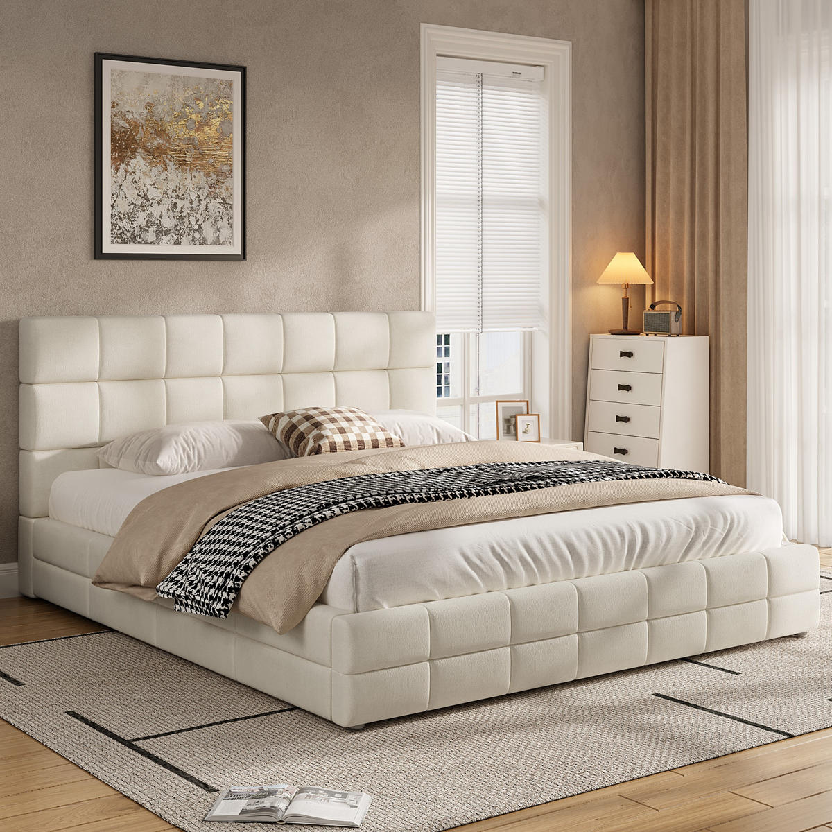 POLSTERBETT 180/200 cm in Beige mit Gepolstertem Kopfteil Samt Modernes Design - Beige, Holzwerkstoff/Textil (180/200cm) - STILVORA