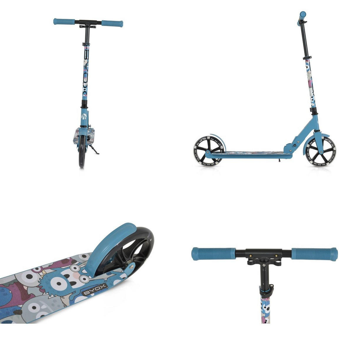 KINDERROLLER Monster klappbar blau PU-Räder LED ABEC-7 Ständer bis 100 kg - Blau, Metall (90/40/77cm)