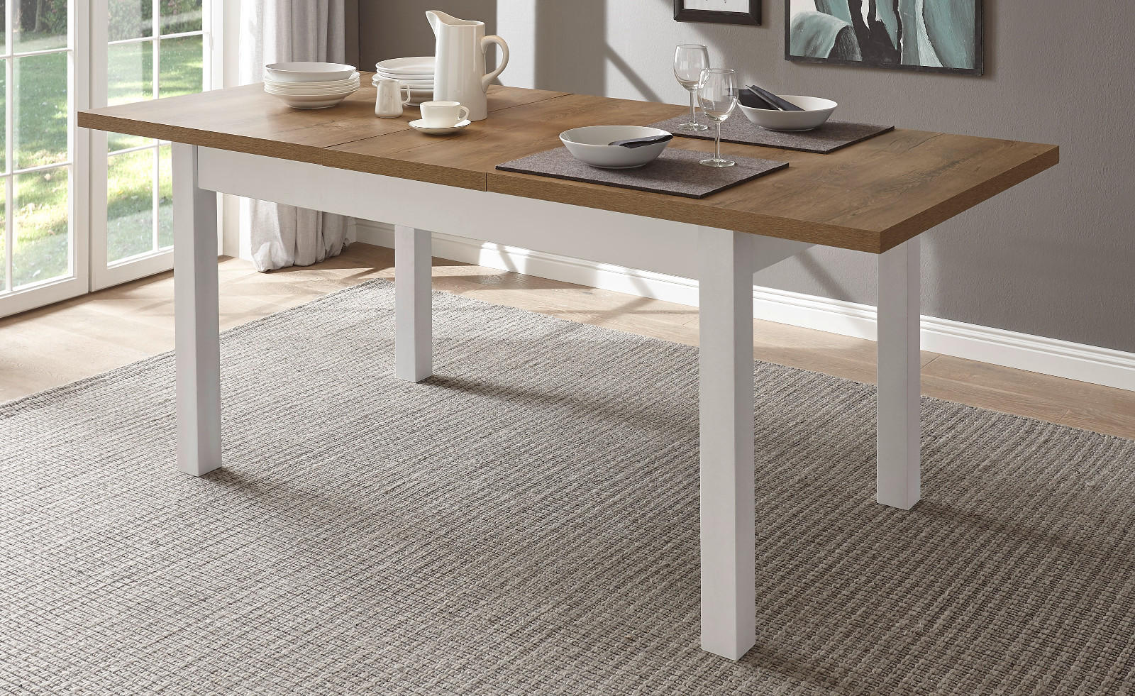ESSTISCH weiß Pinie, Eiche hell Landhaus, Küchentisch ausziehbar 160 - 200 cm - Eichefarben/Weiß, Holzwerkstoff (200/90/82cm) - Furn.Design