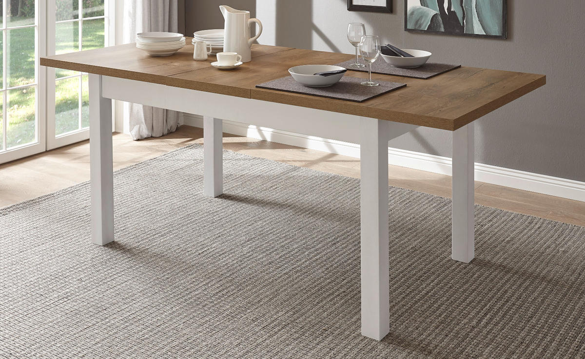 ESSTISCH weiß Pinie, Eiche hell Landhaus, Küchentisch ausziehbar 160 - 200 cm - Eichefarben/Weiß, Holzwerkstoff (200/90/82cm) - Furn.Design