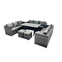 GARTENMÖBEL SET mit Hocker,Esstisch Polyrattan 11-Sitzer - Dunkelgrau/Grau, Glas/Kunststoff - Fimous