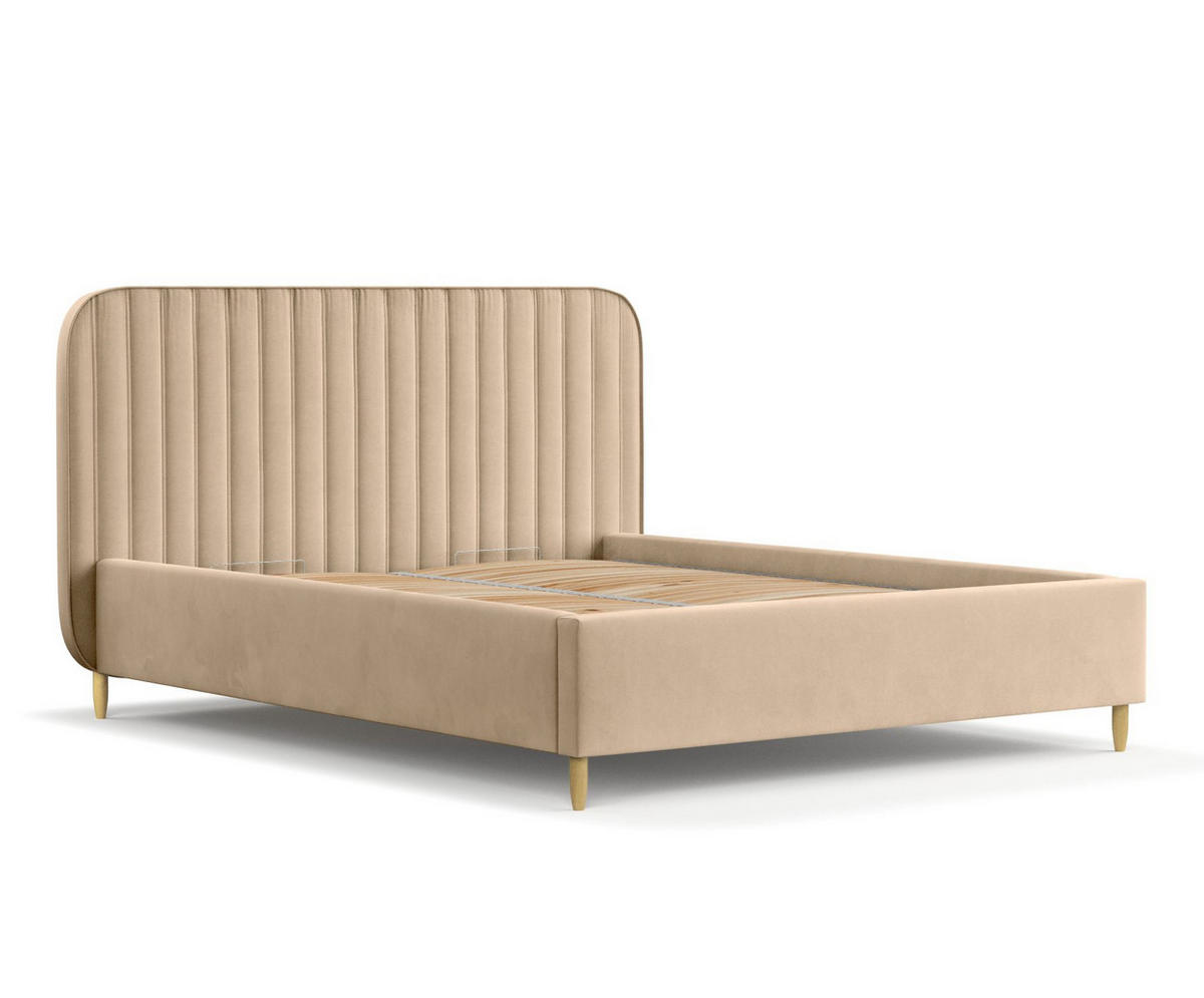 POLSTERBETT Noto Beige 160/200 cm im Samtstoff - Beige/Naturfarben, Holz/Holzwerkstoff (160/200cm) - Maison de Reve