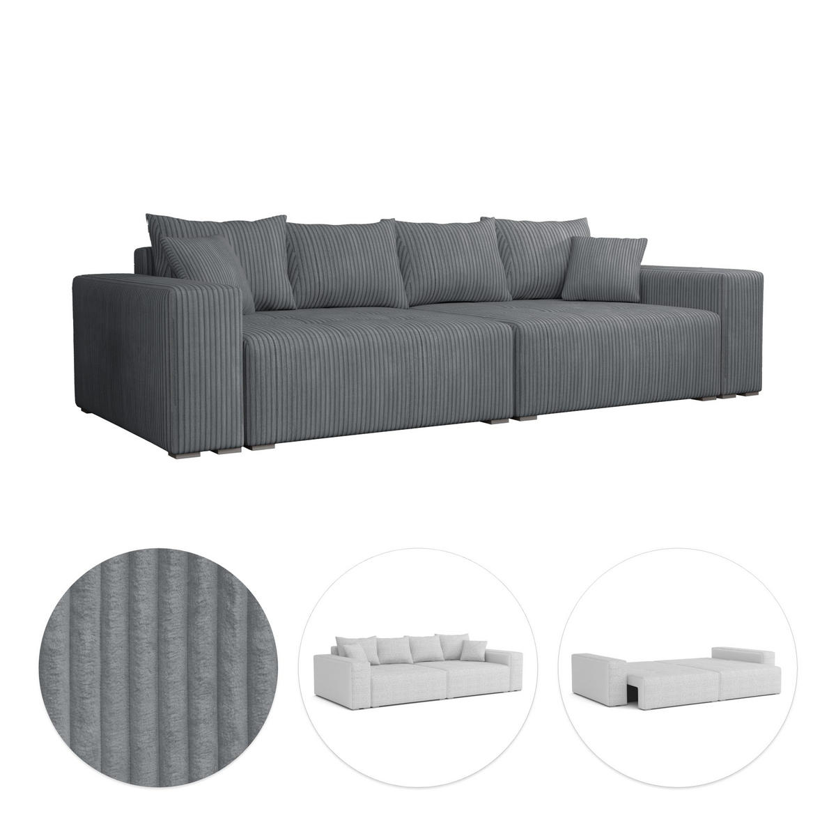 SCHLAFSOFA Couch Elstra Grau - Grau, Textil (300/97/140cm) - Fedve