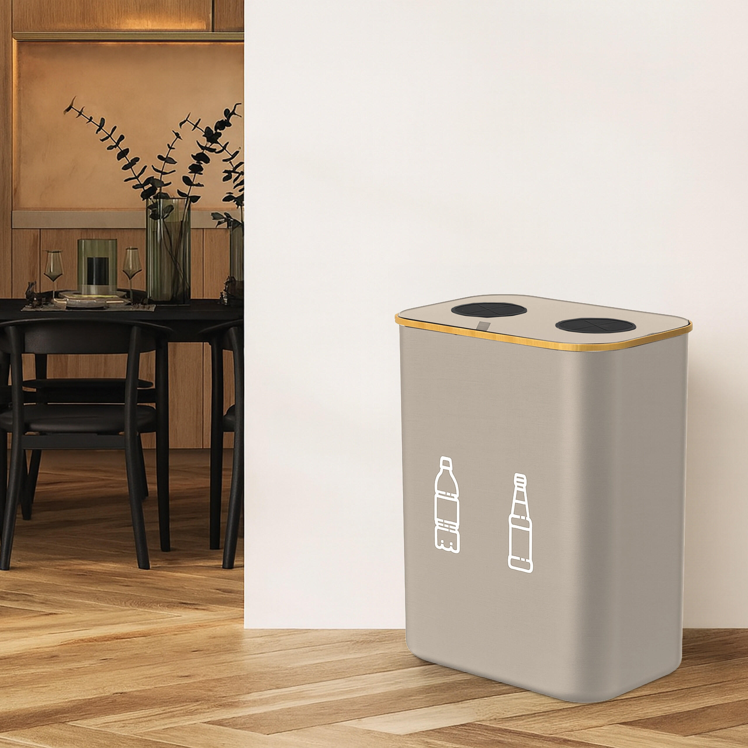 PFANDFLASCHEN-SAMMELBEHÄLTER - Grau, Holz/Kunststoff (57/70/37cm) - Relaxdays