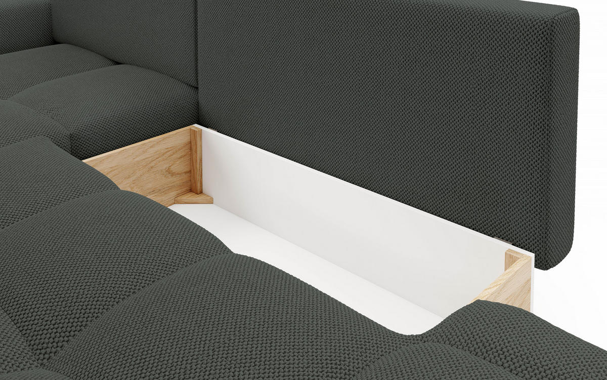 ECKSOFA L Form Hosio Dunkelgrau 286/177/88 cm Links mit Schlaffunktion - Dunkelgrau/Schwarz, Kunststoff/Textil (177/286cm) - AX Living