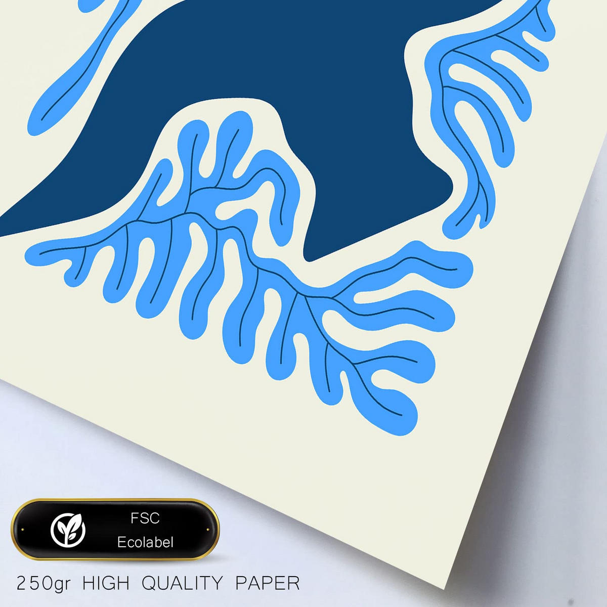 POSTER Set Mit 6 Minimalistischen In Leuchtenden Farben Blaue Blätter Drucke Von Landschaften Und Natur Für Innenarchitektur A3 & A4 Schwarzer Rahmen - Schwarz, Papier (29/3cm) - Nacnic