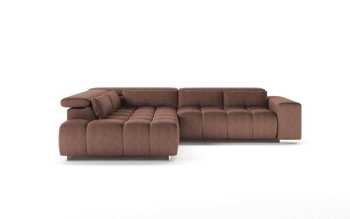 ECKSOFA mit verstellbaren Kopflehnen - Chromfarben/Braun, Textil/Metall (310/225cm) - Cotta