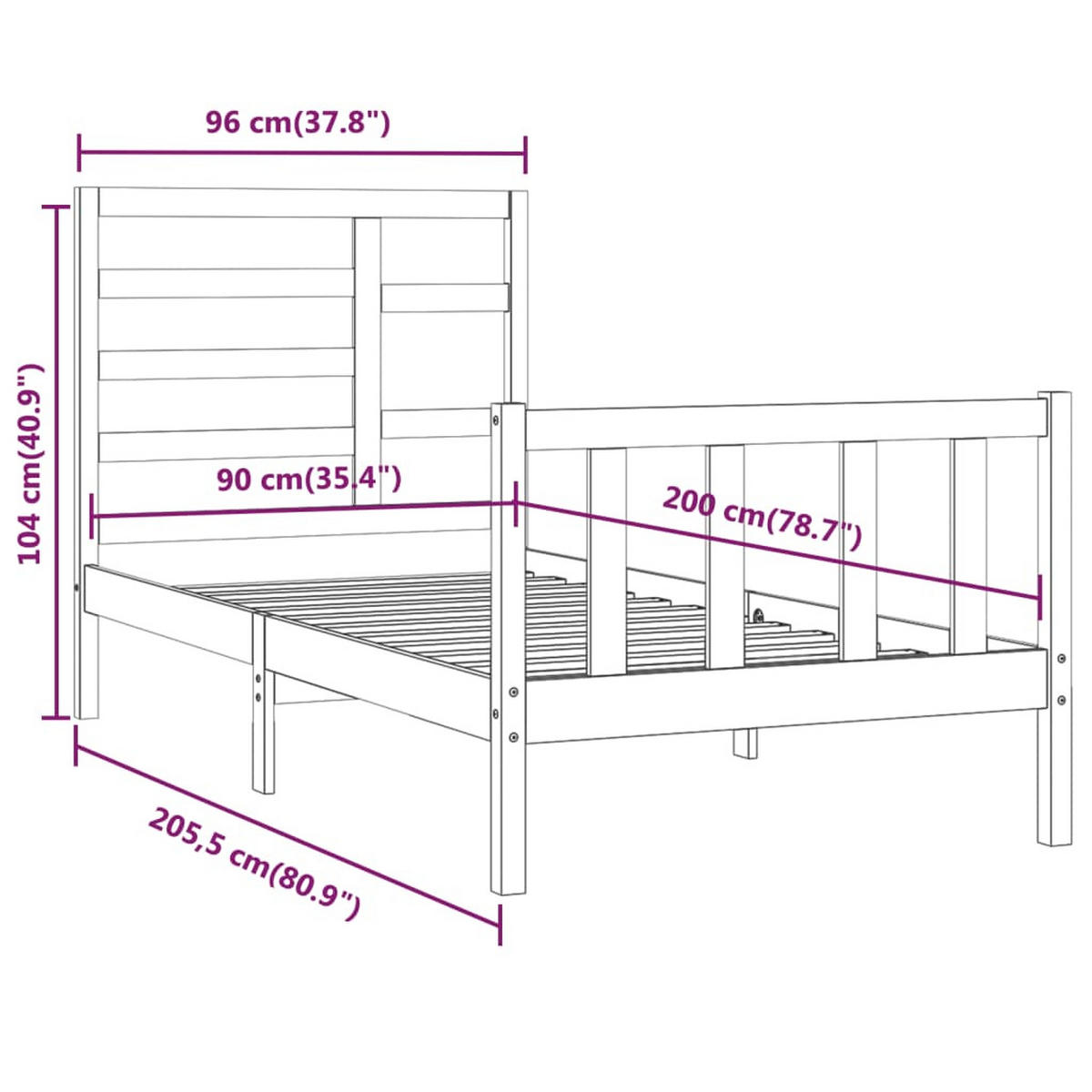 BETT Nequist 104/205.5 cm - Braun, Holz (90/200cm) - Nettlife