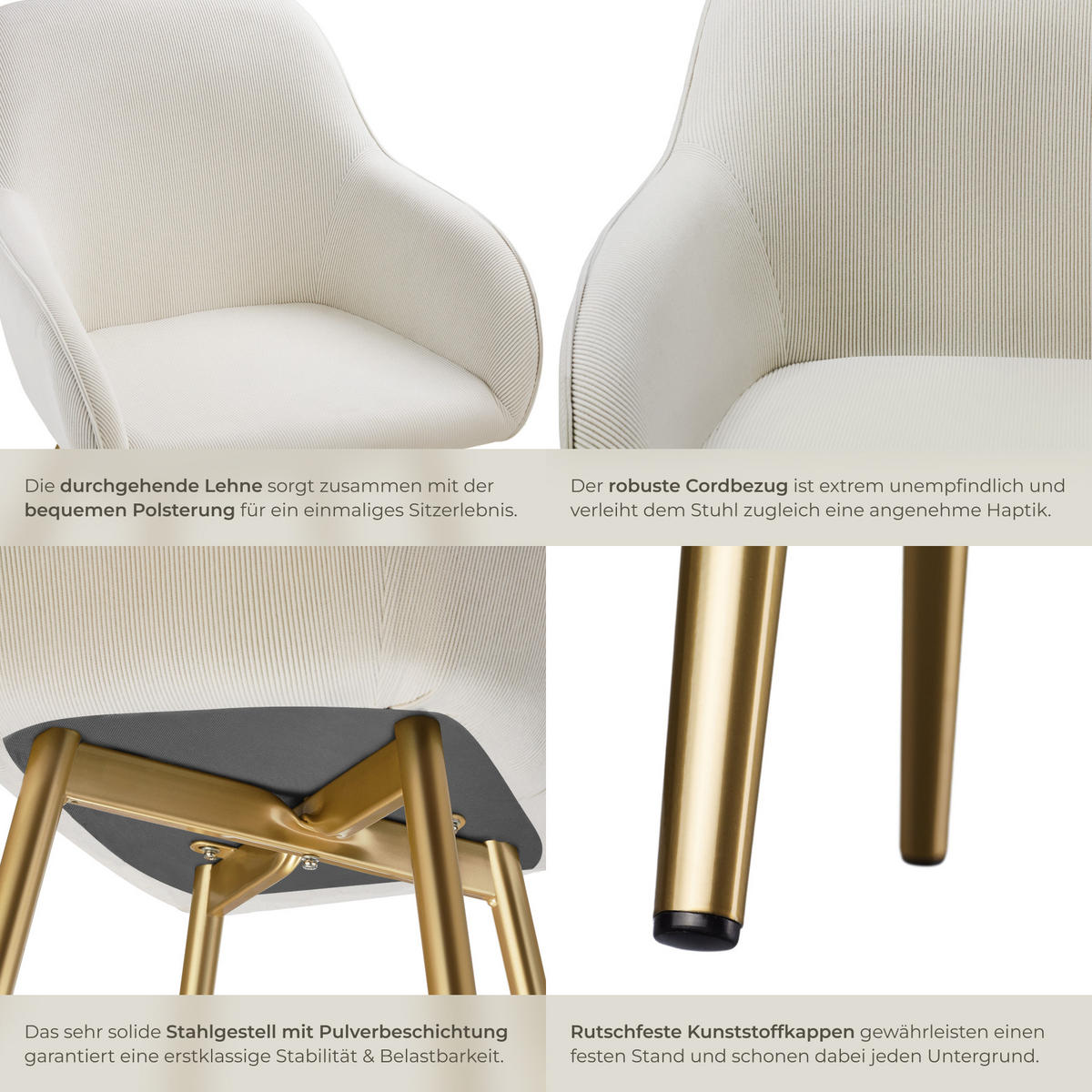 ESSZIMMERSTUHL 2er Set Marilyn 58 x 62 x 82 cm creme/gold - Goldfarben/Creme, Kunststoff (62/82/58cm) - tectake
