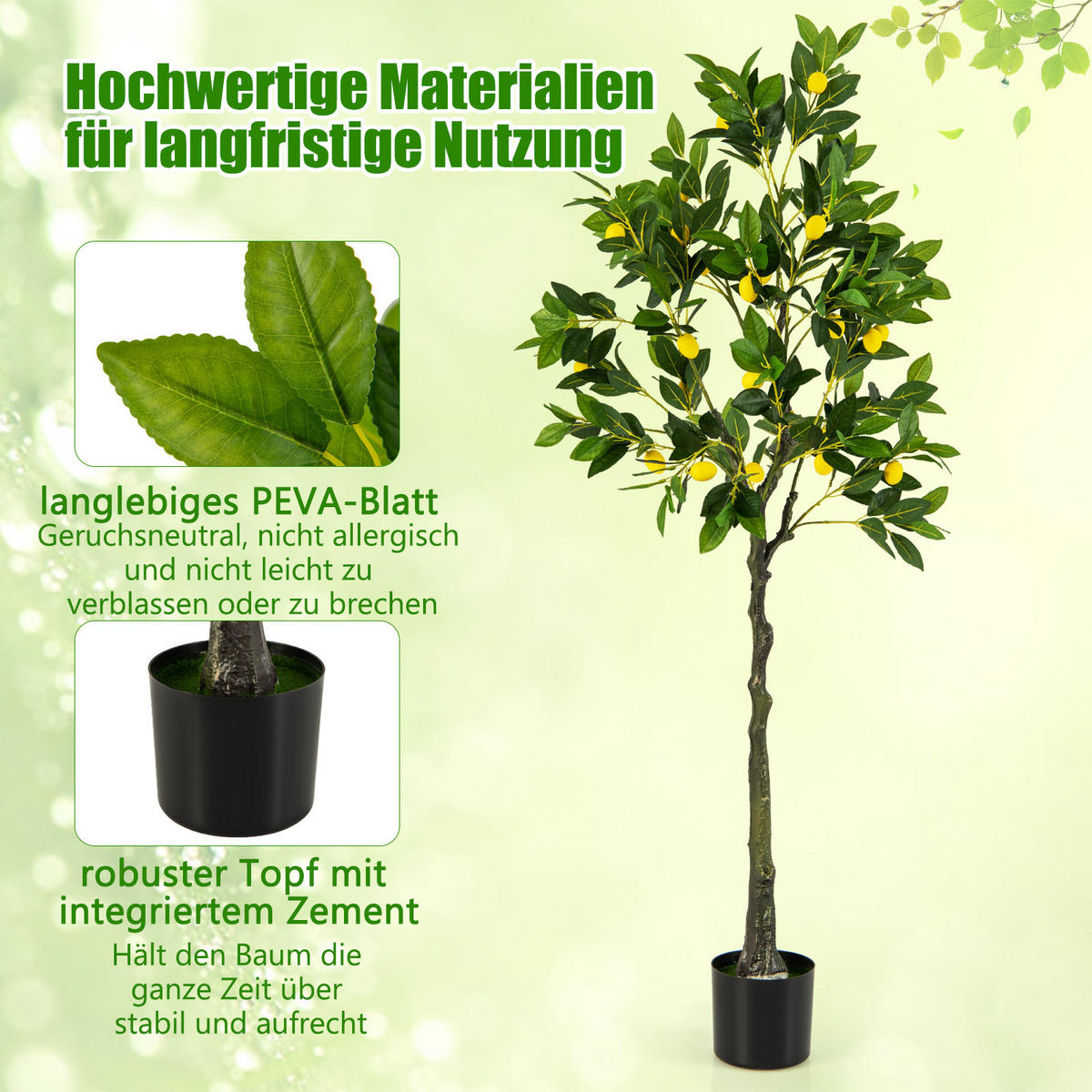 ZITRONENBAUM Grün - Grün, Kunststoff (160cm) - COSTWAY