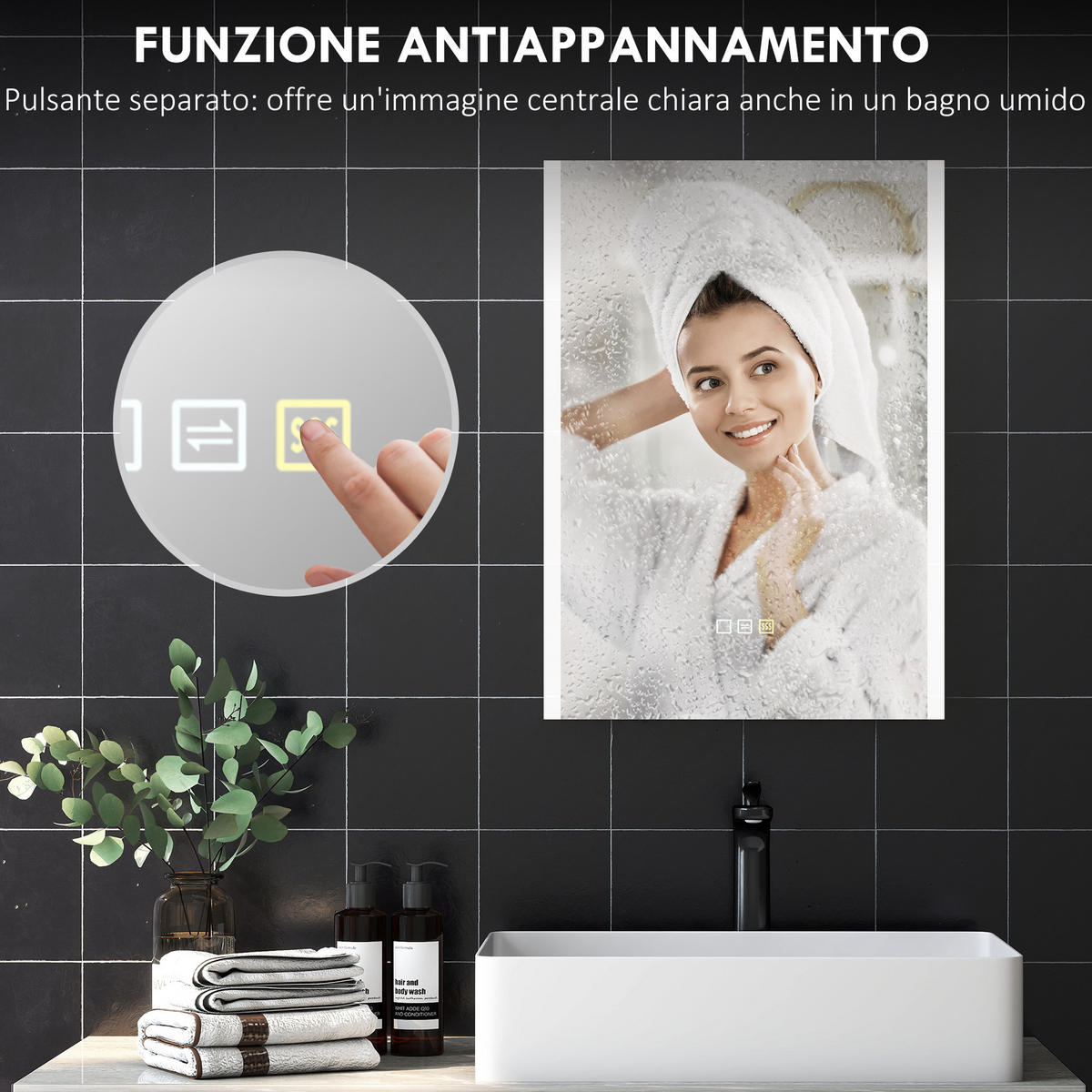 BADSPIEGEL mit 3-farbiger LED-Beleuchtung und Memory-Funktion, 70 x 50 x 3 cm ,Silber - Silberfarben, Glas (70/50/3cm) - Vallsero