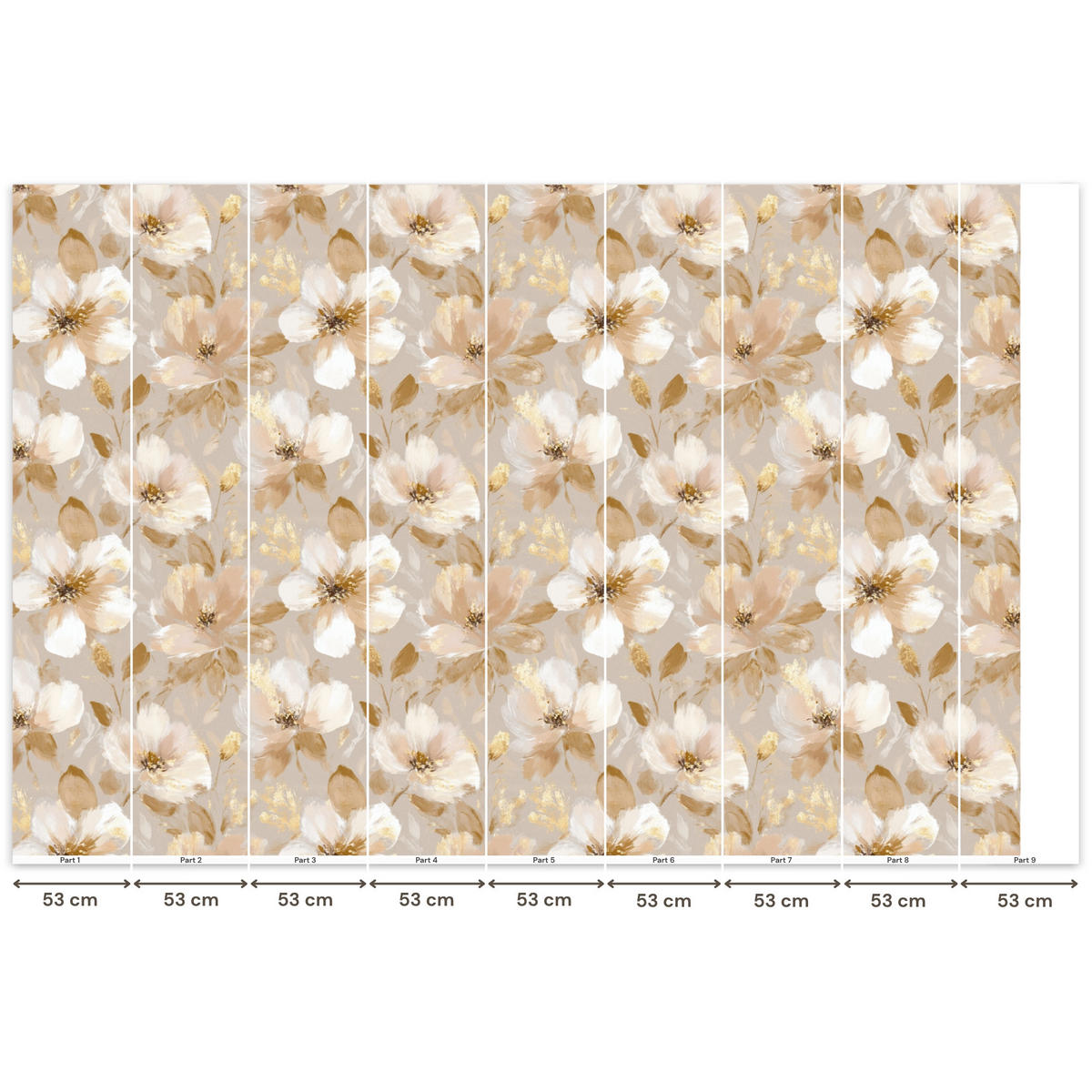 TAPETE - Blumen - künstlerisch - Gold - 450x300 cm - Beige, Papier (450/300cm) - OnlyWow