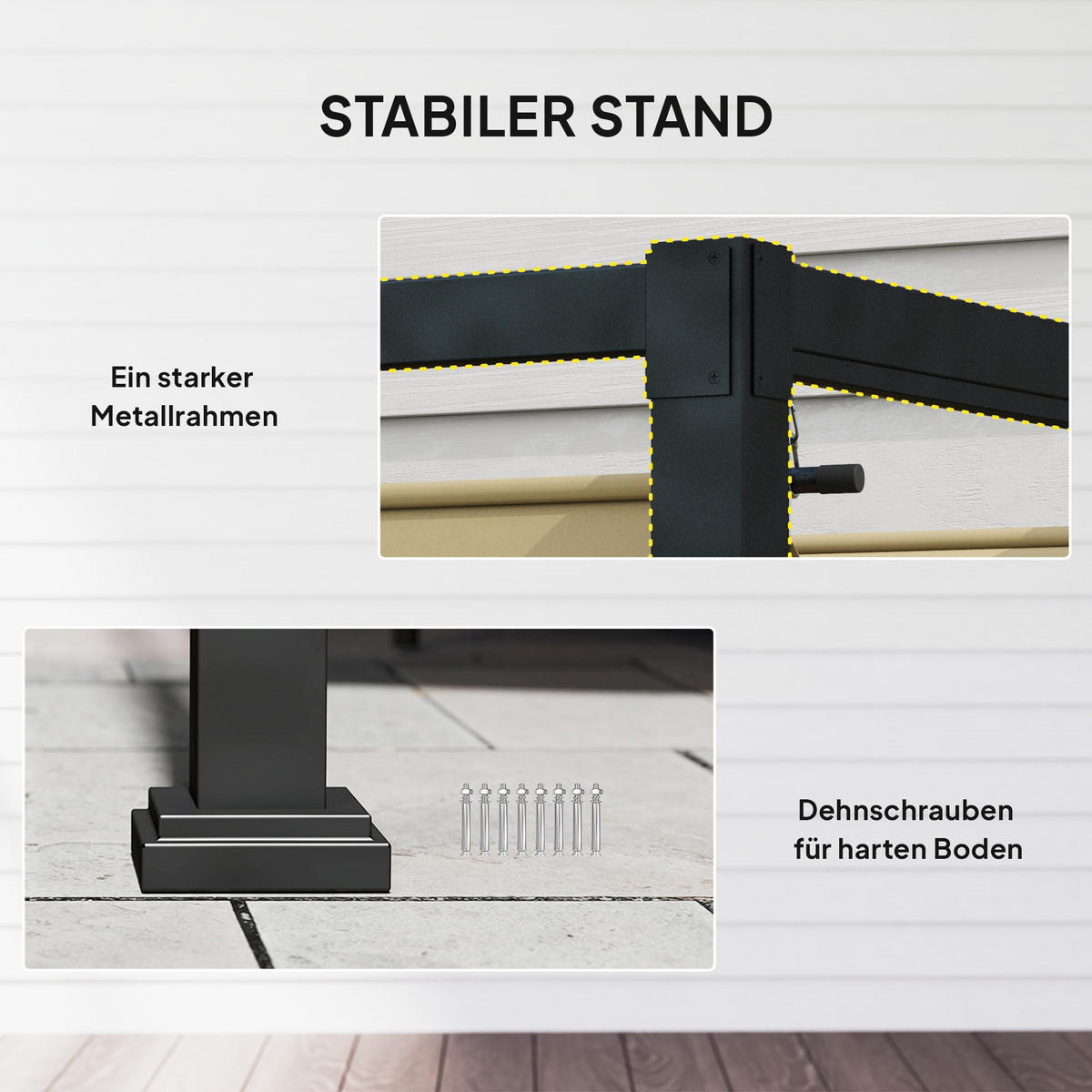 PERGOLA, Robuster Sonnenschutz für Garten, Balkon, Terrasse, aus Metall und Kunststoff, UV- und wasserabweisend, Khaki - Gelb, Metall (400/222/300cm)