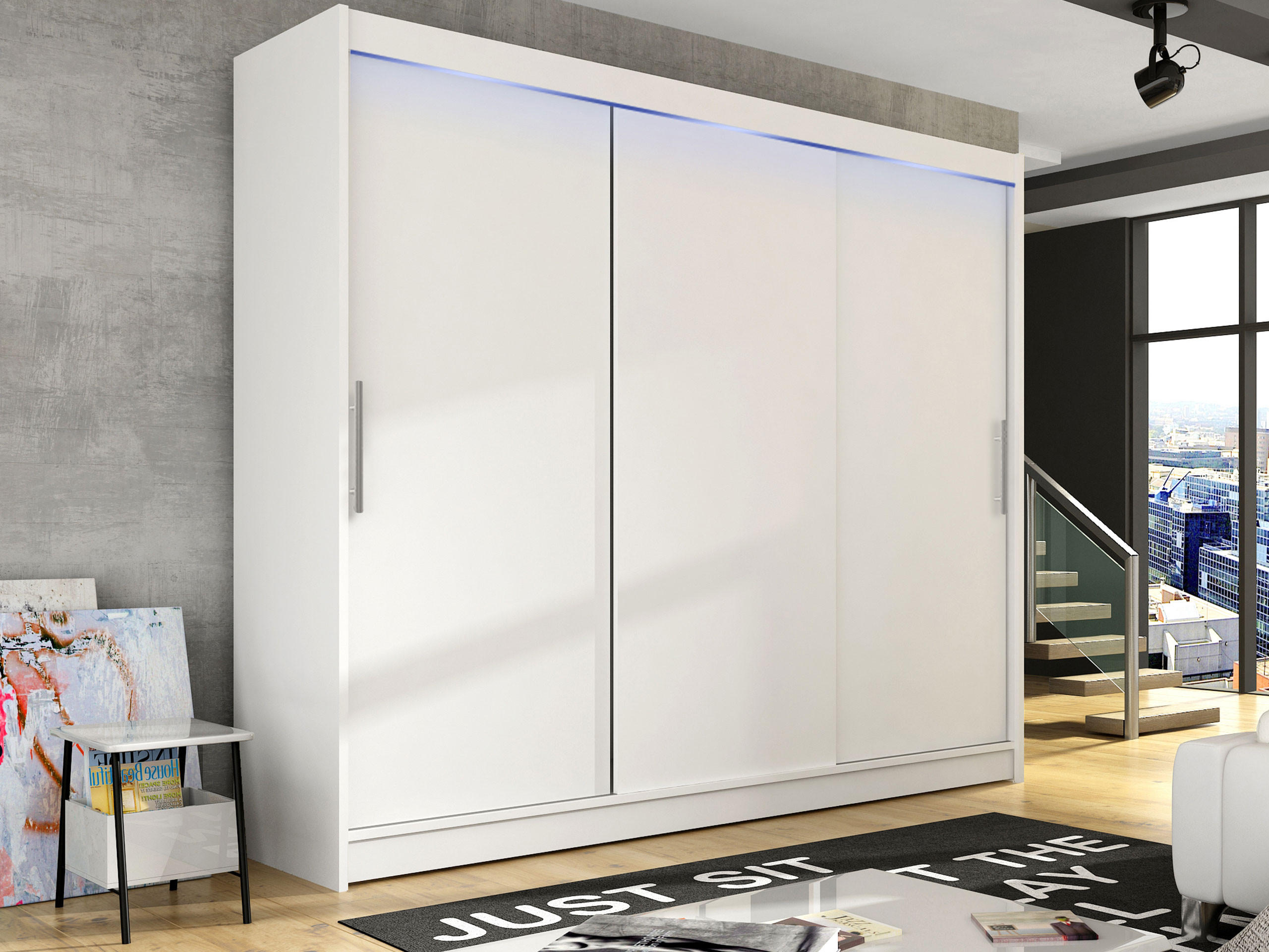 KLEIDERSCHRANK Aston II, mit RGB LED Beleuchtung - Silberfarben/Weiß, Holzwerkstoff/Kunststoff (250/215/58cm) - MIRJAN24