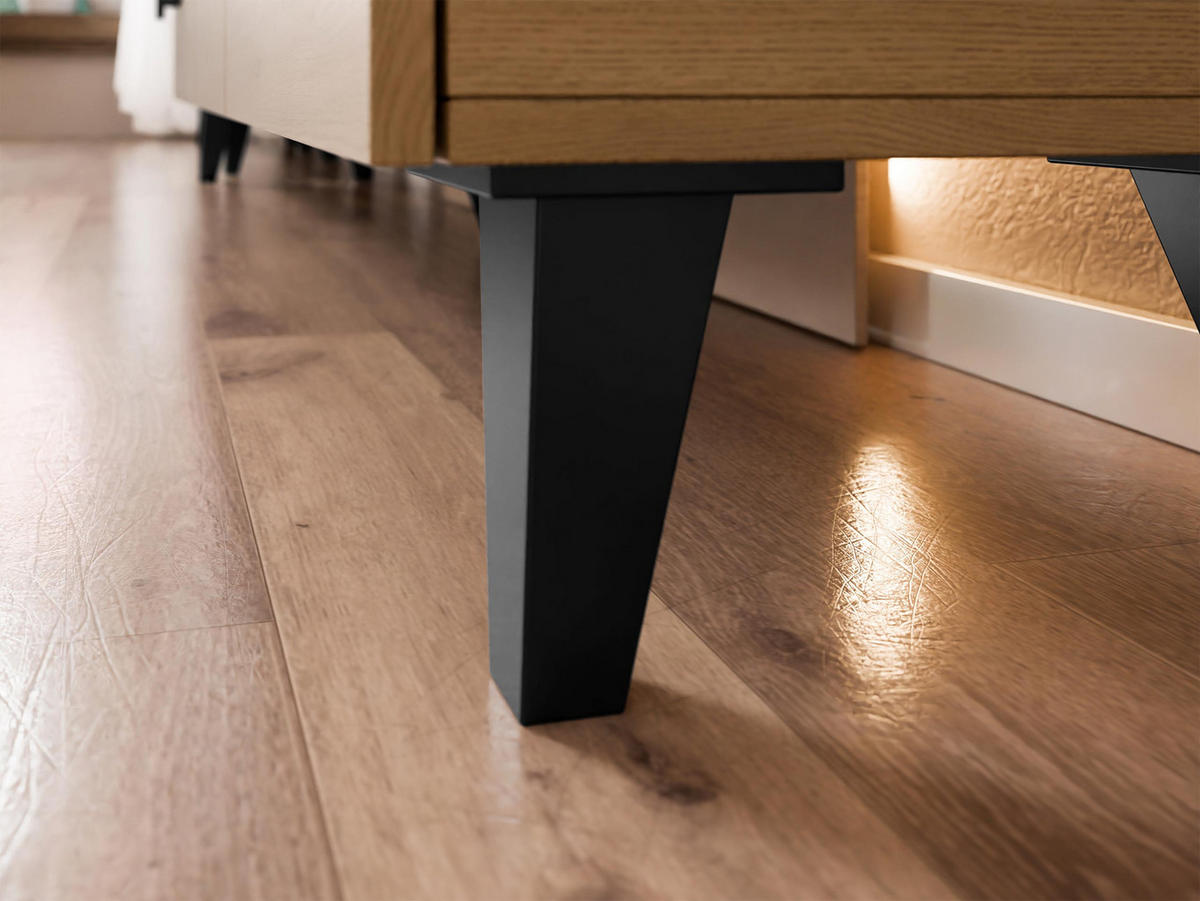 KOMMODE Vurkizo 150 2D4SZ - Eichefarben/Schwarz, Holzwerkstoff/Kunststoff (151/90/40cm) - MIRJAN24