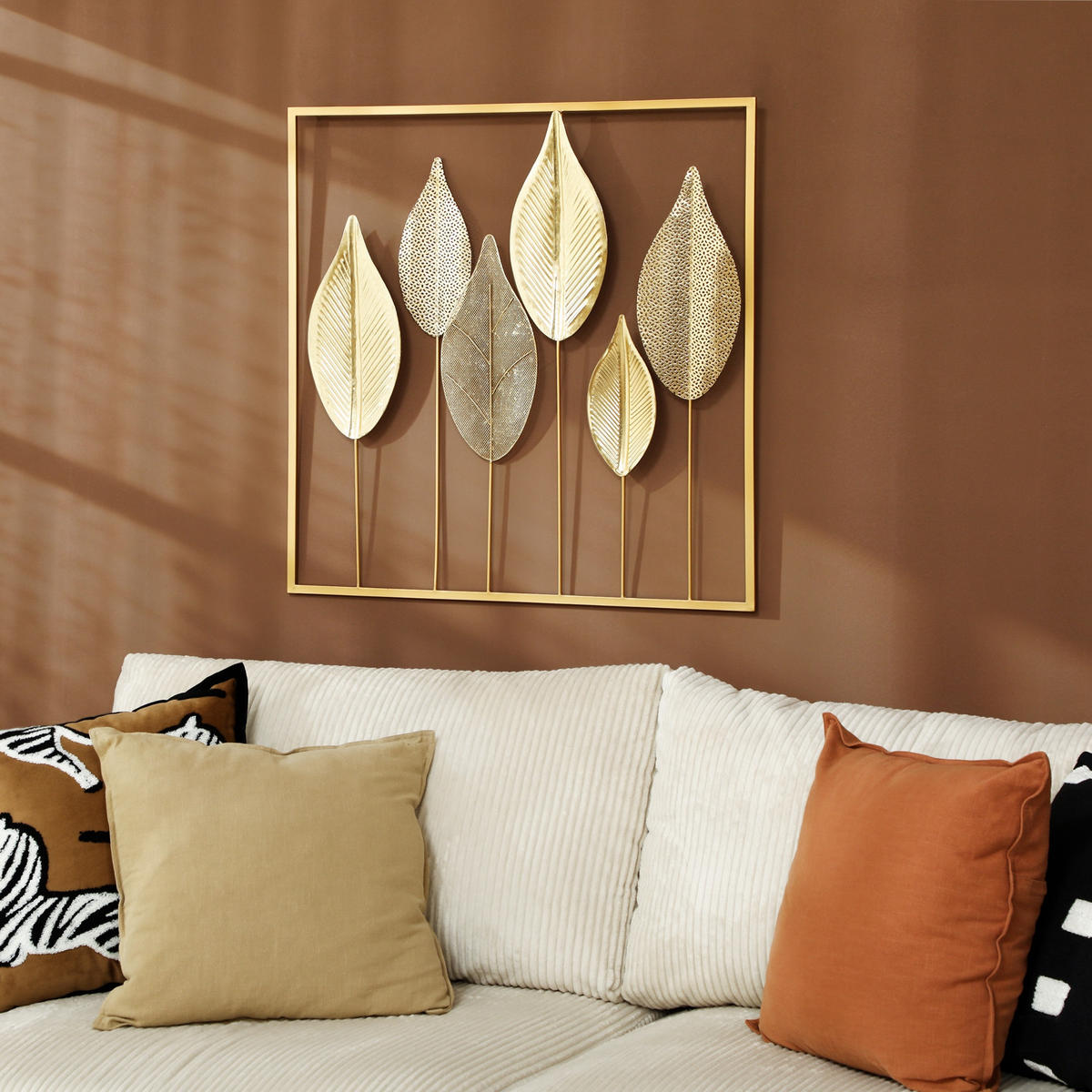 WANDDEKO Luxuriöse Wandbild Metallbild Wandskulptur mit Blattdesign Gold - Goldfarben, Metall (2.5/70/70cm) - HOMCOM