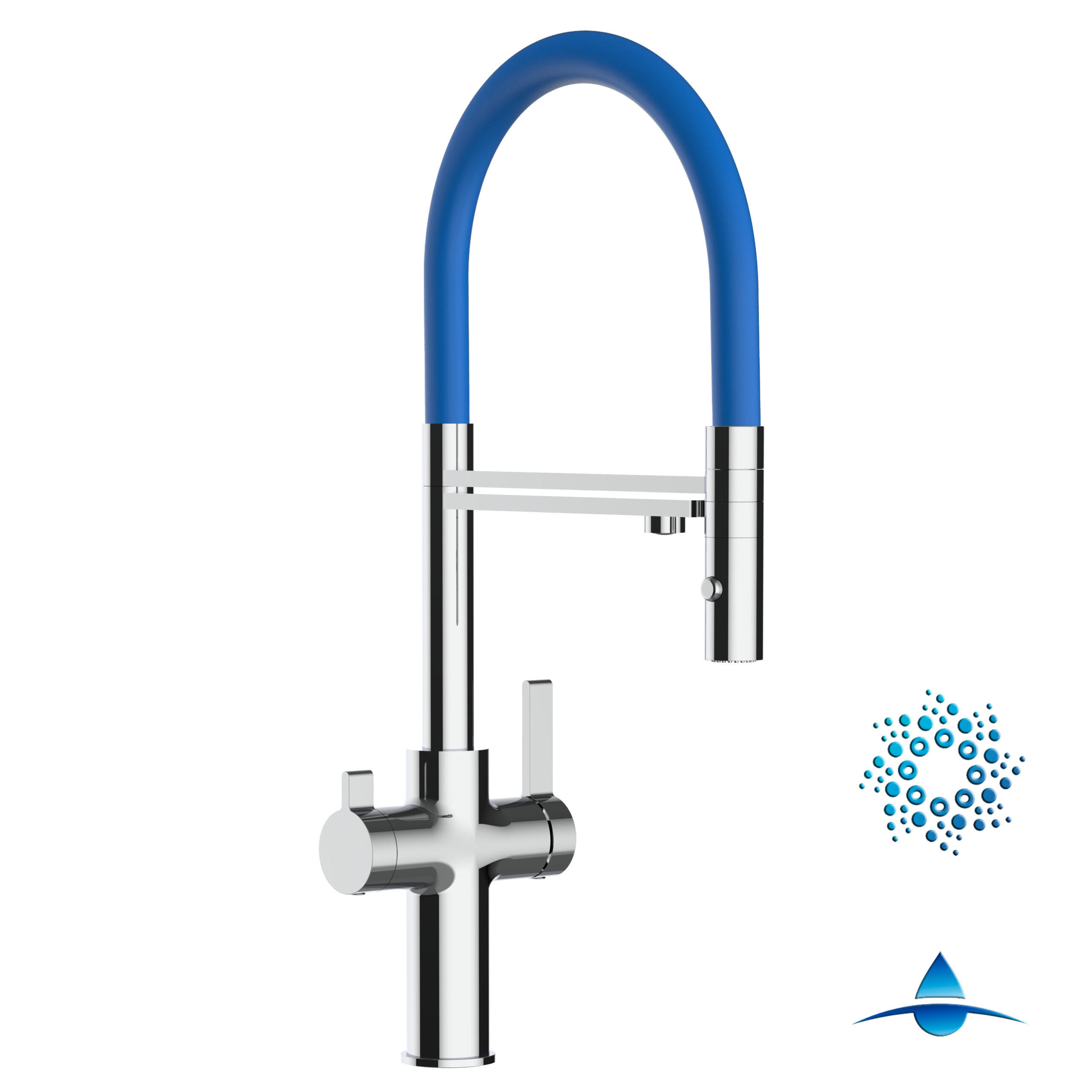 4-WEGE-KÜCHENARMATUR, Verchromt und Blau, 2-Strahl-Brause - Blau, Metall (20.61/48/20.61cm) - VIZIO