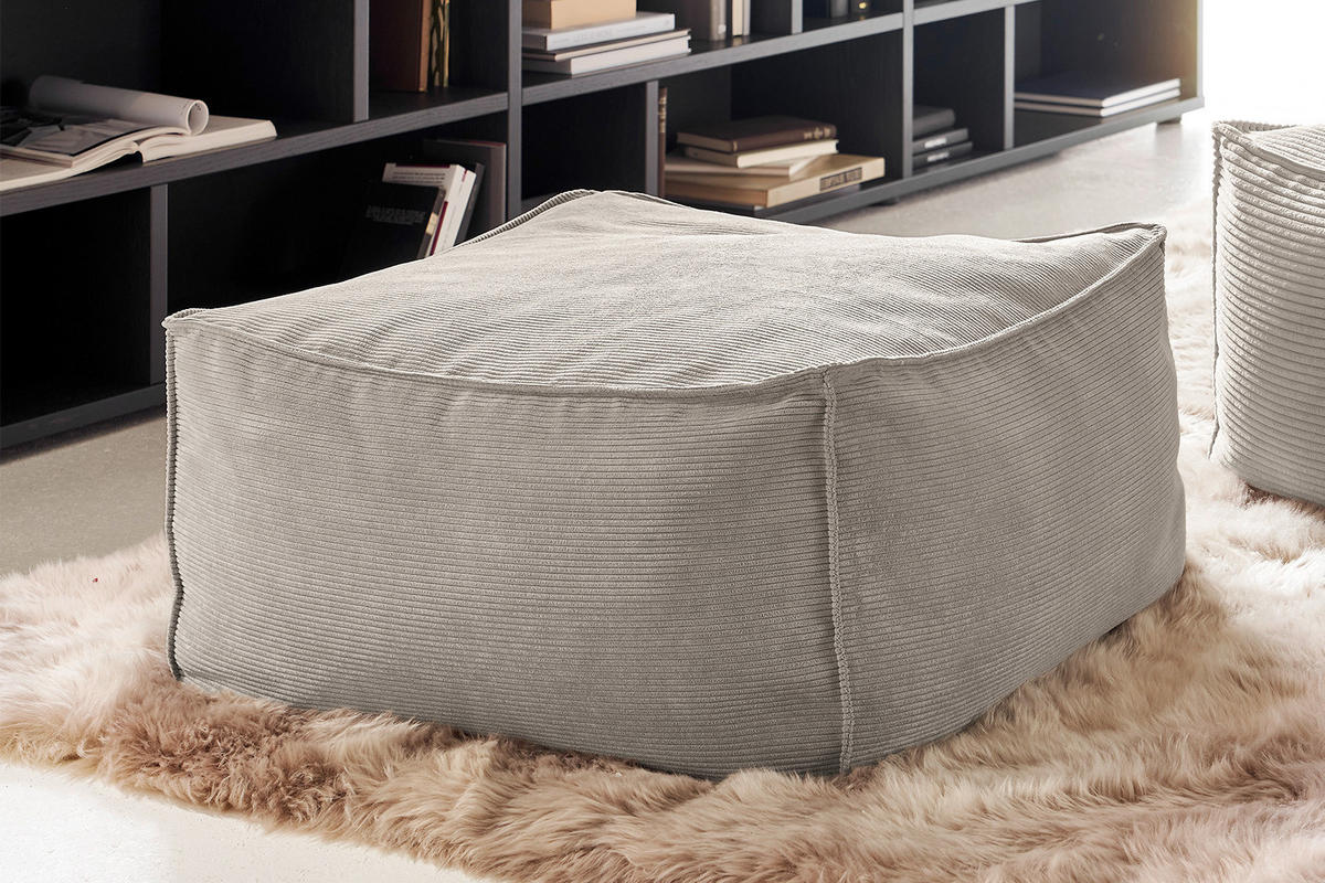 HOCKER ALEA Steingrau Cord - Greige, Textil (86/38/86cm) - KAWOLA