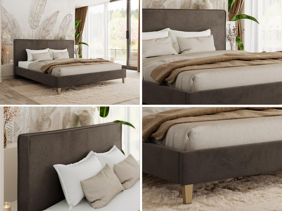 ČALÚNENÁ POSTEĽ LUMARO CLASSIC 140/200 - Hnedá Samet - bez matraca - hnedá/jadrový buk, drevo/textil (140/200cm) - MKS