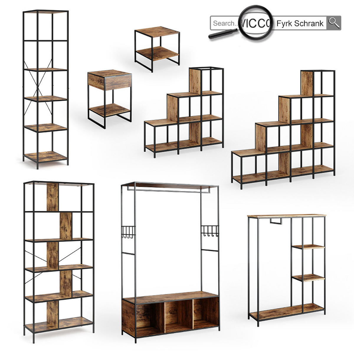 KLEIDERSCHRANK Fyrk Eiche rustikal 180 x 187 cm - Wildeiche/Schwarz, Holzwerkstoff (180/187/45cm) - Vicco