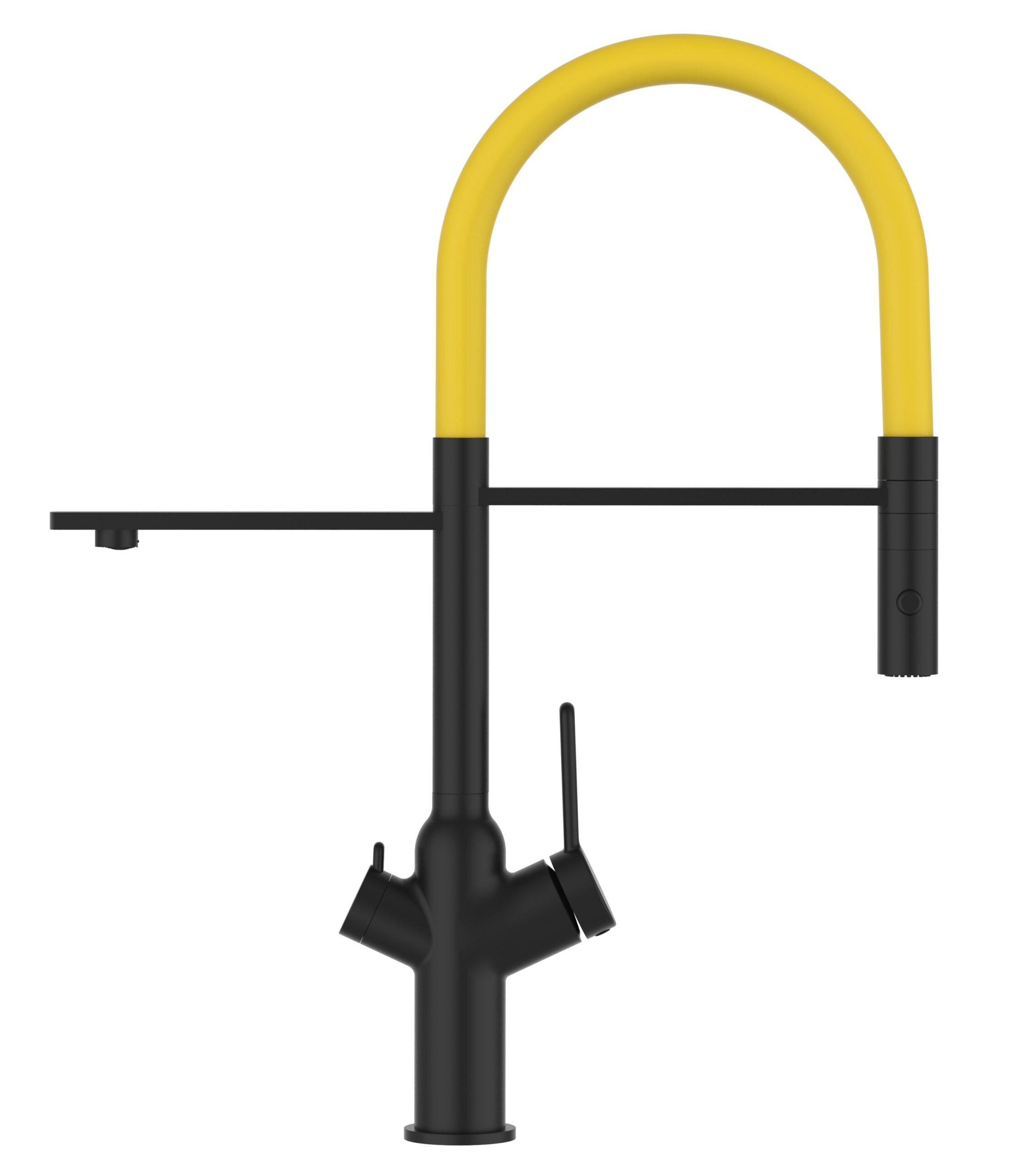 3-WEGE-KÜCHENARMATUR, Schwarz Matt und Gelb, 2-Strahl-Brause - Gelb/Schwarz, Metall (20.61/48/20.61cm) - VIZIO
