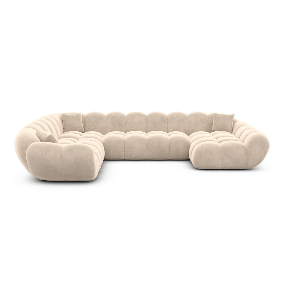 WOHNLANDSCHAFT Liva Creme Samtstoff U-Form XXL Rechts - Creme, Textil (258/70/323cm) - VAROYAL