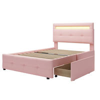 POLSTERBETT 90/200 cm aus Holz mit LED-Beleuchtung und 2 Schubladen Rosa - Pink, Textil (90/200cm) - Modenvie