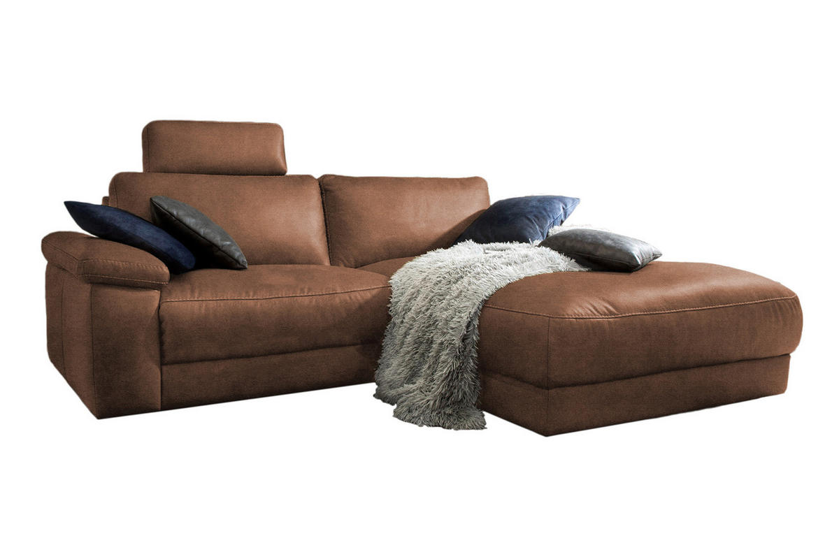 ECKSOFA MOTORISCH. RELAXFUNKTION LOLA Braun Leder - Dunkelbraun/Schwarz, Leder (233/178cm) - KAWOLA