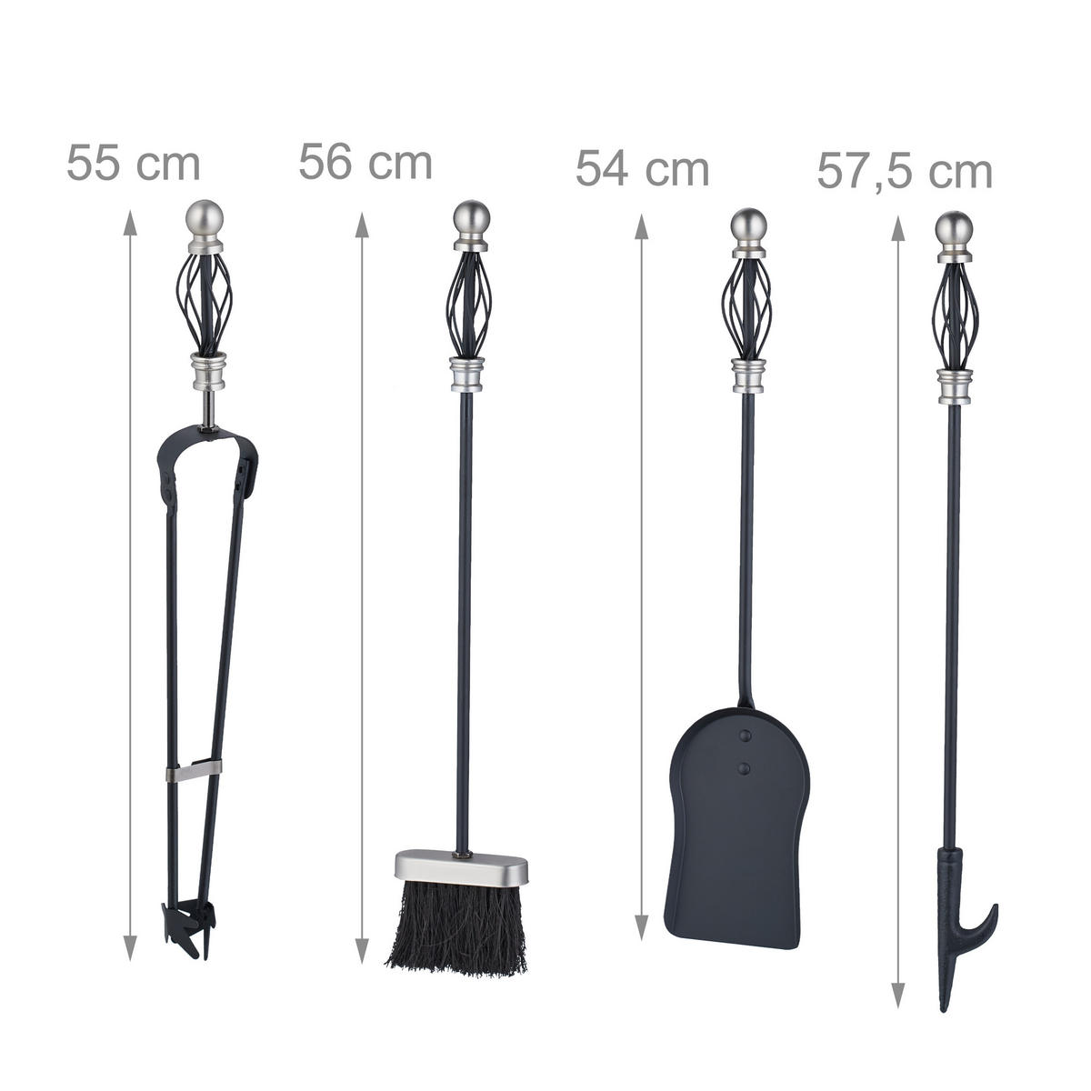 5-TLG.KAMINBESTECK-SET - Schwarz, Metall (21/66/21cm) - Relaxdays