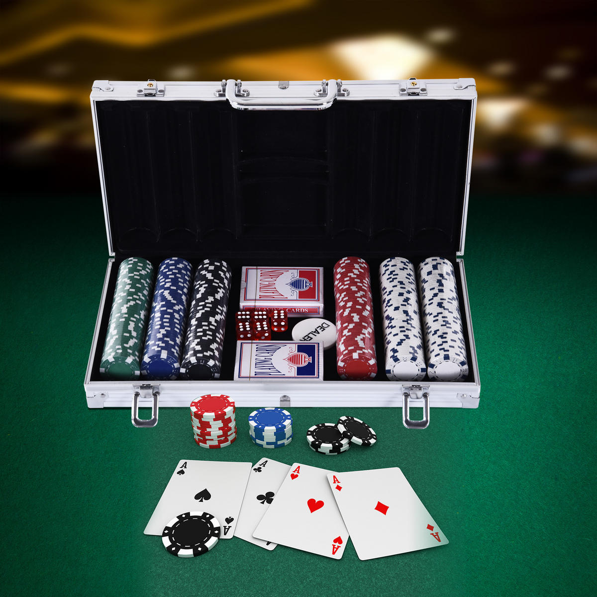 POKERKASETTE DE-18657 300 Jetons, 2 Kartendecks Aluminium - Silberfarben, Metall (205/38cm) - ComfortXL