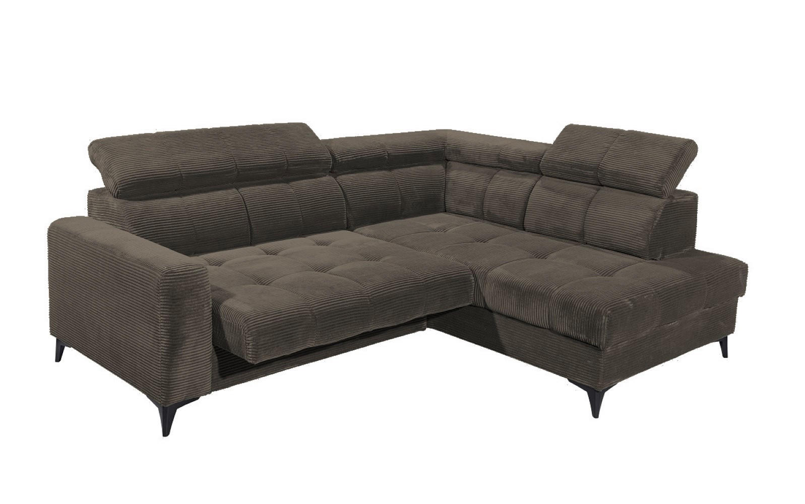 ECKSOFA mit elektronische Sitztiefenverstellung, USB-Anschluss und stilvollem Breitcord-Bezug - Dunkelbraun, Textil (200/243cm) - ed exciting design