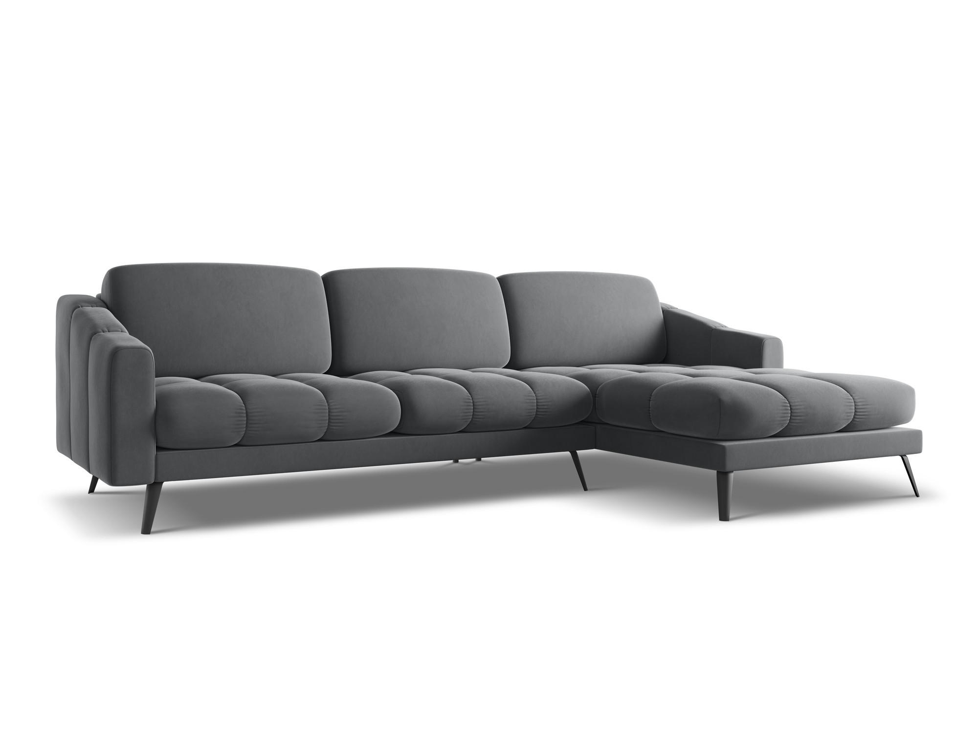 ECKSOFA Rechts Samt Stoff Grau - Dunkelgrau/Schwarz, Textil/Metall (264/160cm) - Makamii
