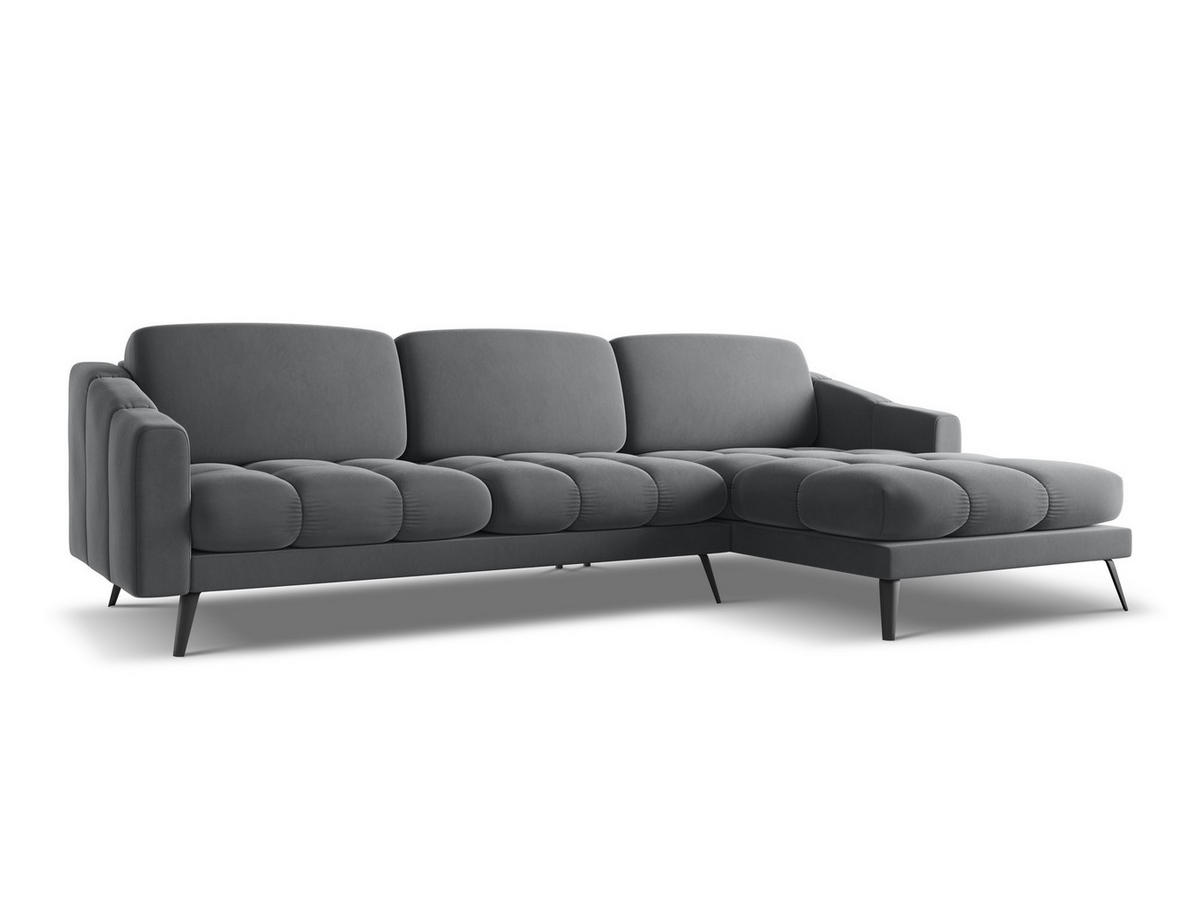 ECKSOFA Rechts Samt Stoff Grau - Dunkelgrau/Schwarz, Textil/Metall (264/160cm) - Makamii