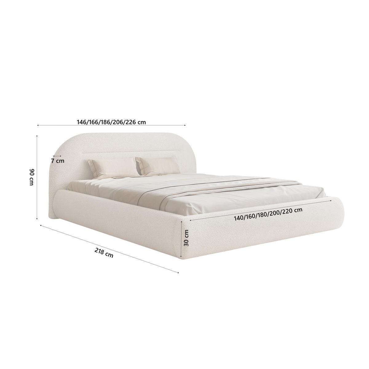 POLSTERBETT AMORIS 200x200 cm, Creme - Creme, Textil (200/200cm) - Fedve