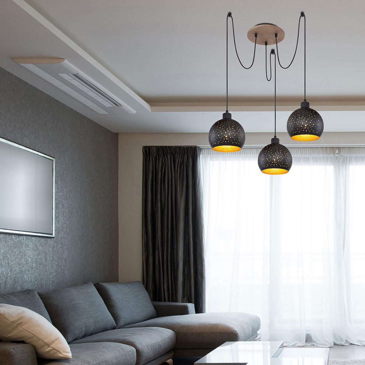 LED HÄNGELEUCHTE Adaja Holz Schwarz Gold - Schwarz, Holz (20/20/225cm)