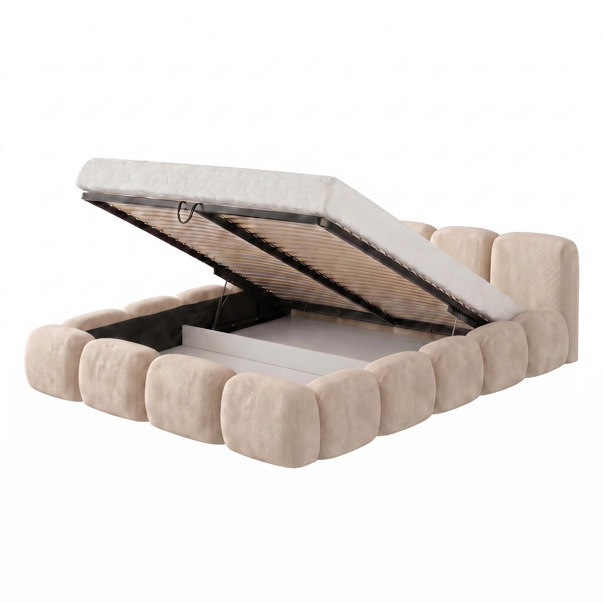 POLSTERBETT SUENO 180x200 cm in Creme, gepolstertes Kopfteil, Metalllattenrost, Bettkasten, Chenille-Stoff - Creme/Naturfarben, Holz/Textil (180/200cm) - Muffo