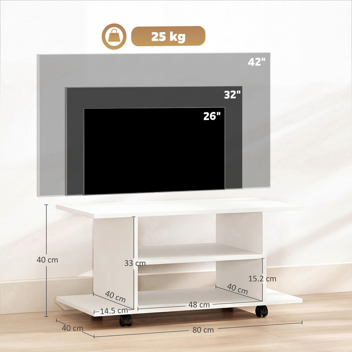 TV-MÖBEL Weiß 1 Stück - Weiß, Holzwerkstoff (80/40/40cm) - GiPP