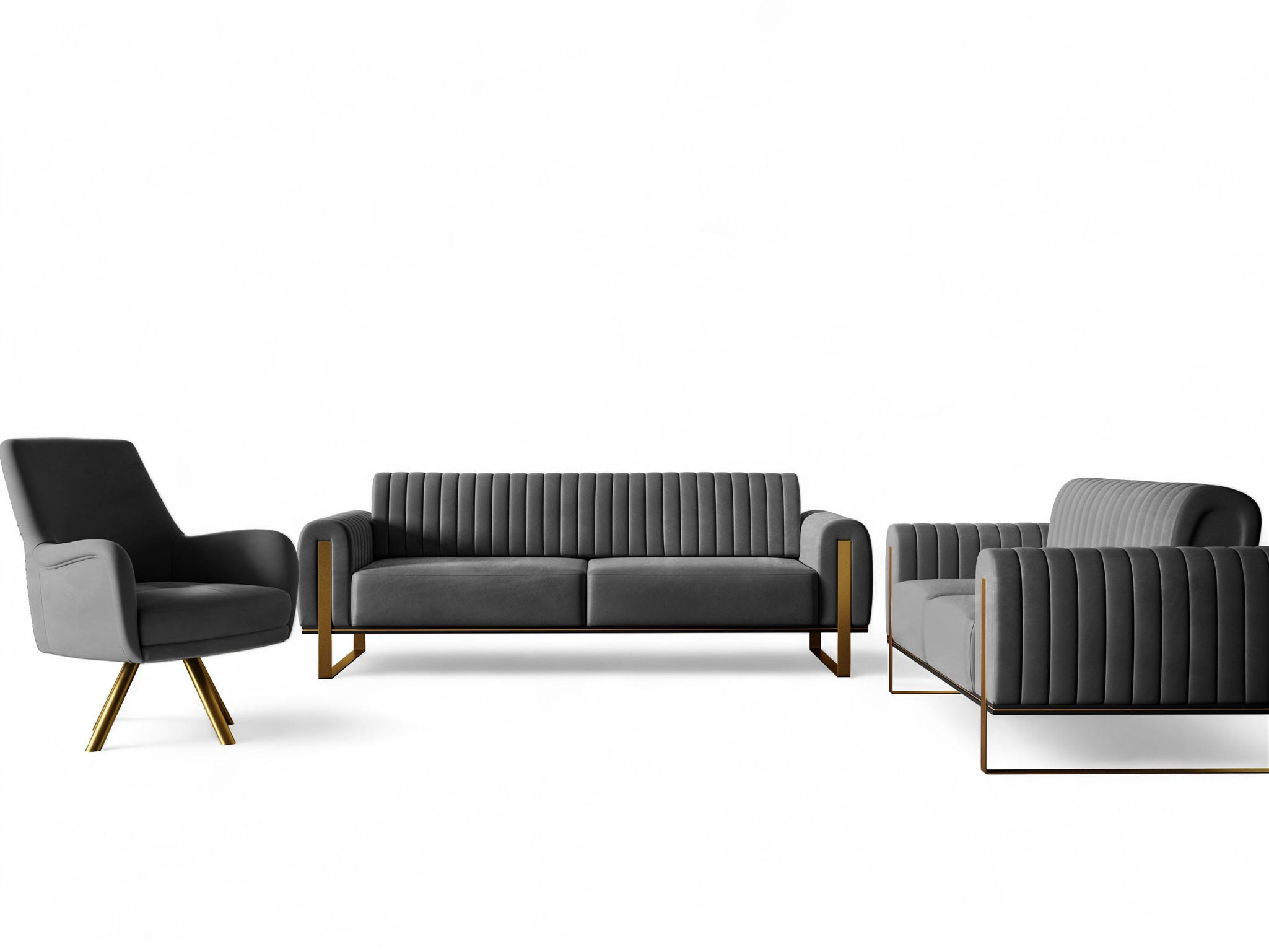 SOFASET Valerie 3-2 Und Drehsessel - Anthrazit, Holzwerkstoff/Textil (228/79/90cm) - Fun Möbel