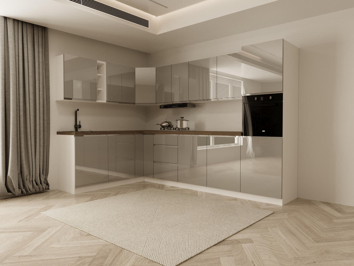 WINKELKÜCHE 320 cm x 200 cm - Aspen KA24-M320 - in Grau/Hochglanz - Grau, Holz (520/212/58cm)