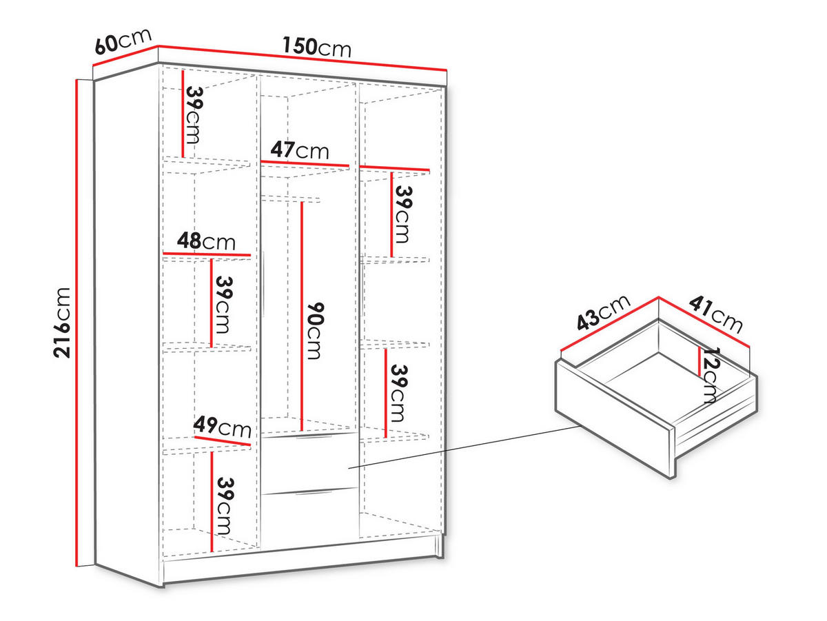 KLEIDERSCHRANK Calwi I - Goldfarben/Schwarz, Holzwerkstoff/Kunststoff (150/216/60cm) - MIRJAN24