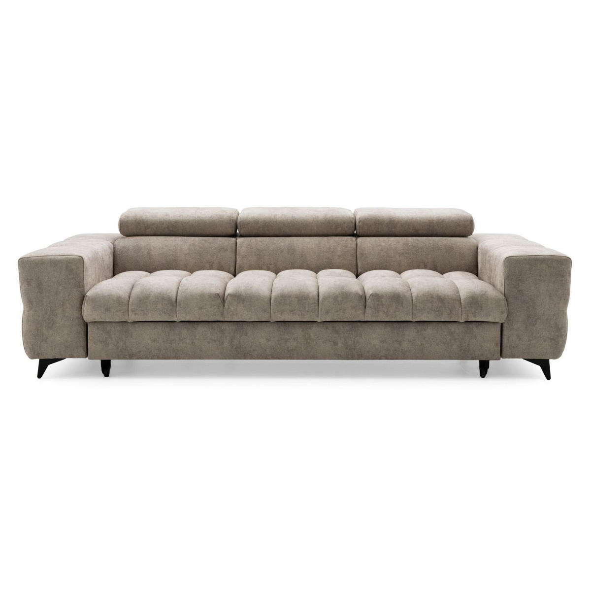 3-SITZER Sofa PUDDING mit Schlaffunktion 127x190 Velours Beige - Beige/Schwarz, Holz/Textil (260/90/100cm) - Muffo
