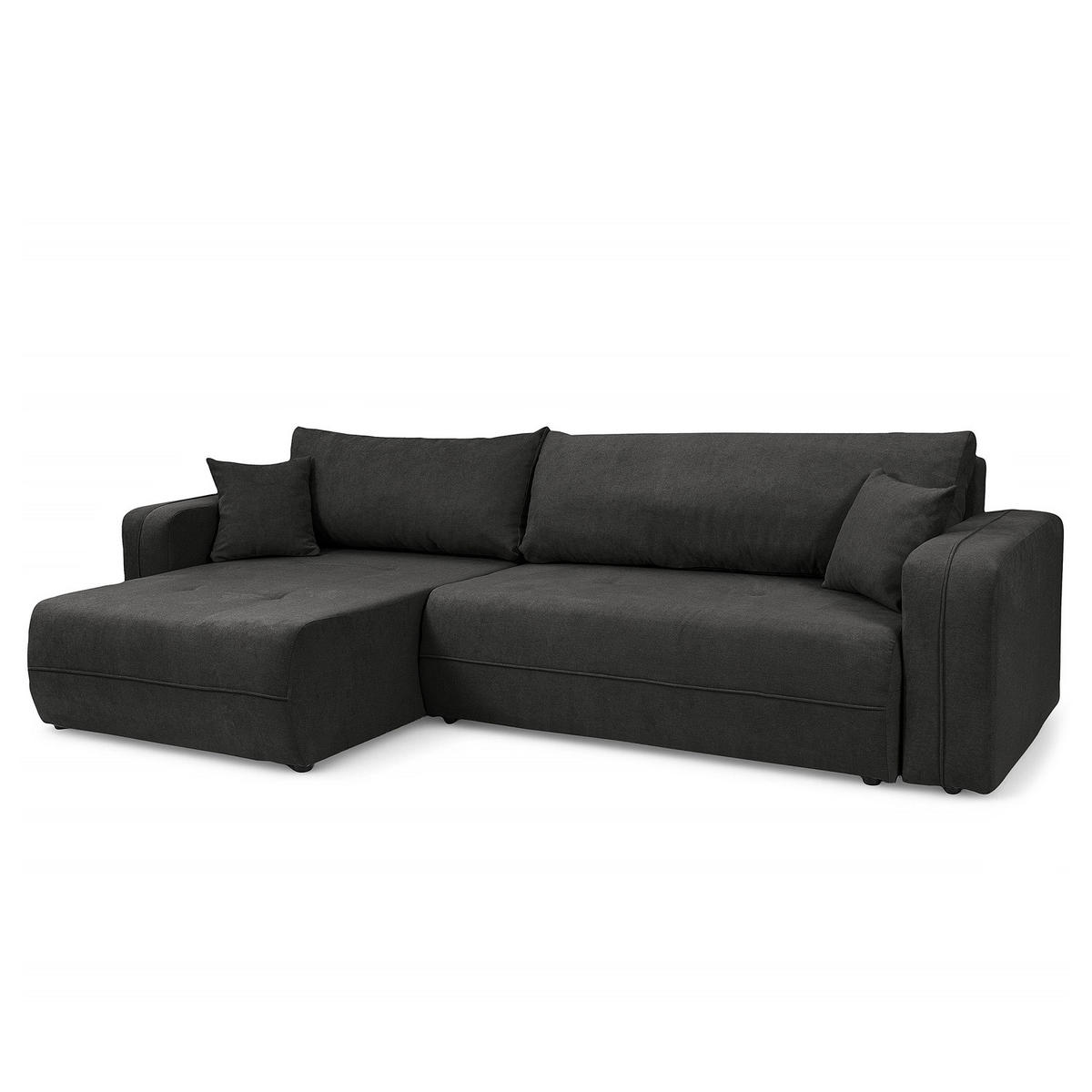 ECKSOFA mit Schlaffunktion - 272 cm - Anthrazit/Schwarz, Kunststoff/Textil (272/145cm) - home24