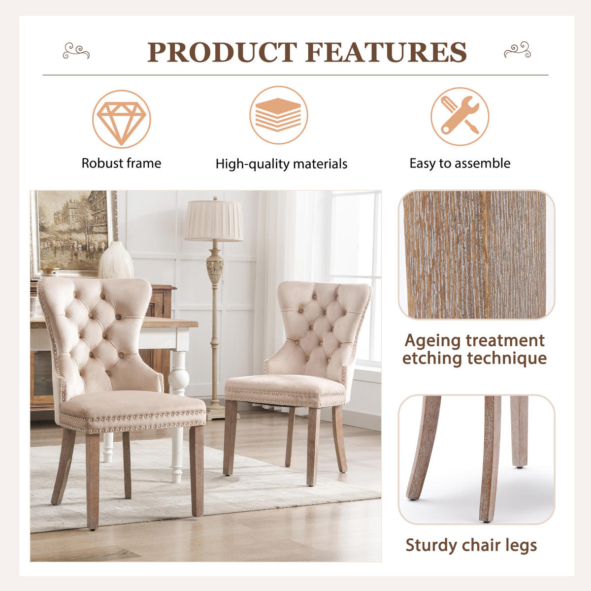 ESSZIMMERSTUHL 2er Set gepolstert Holzbeine beige - Beige, Holz (53.5/95/64cm) - LEBENLANG